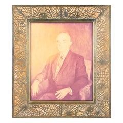 Tiffany Studios New York Pine Needle Bronze and Slag Glass Large Picture Frame
