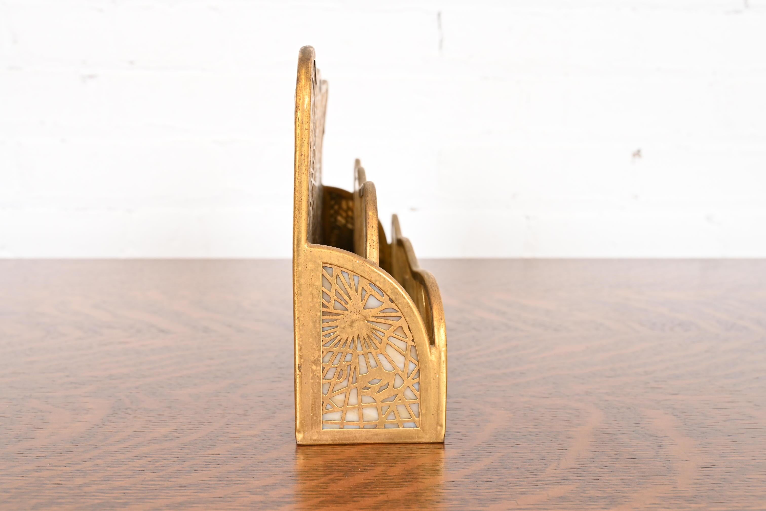 Tiffany Studios New York Pine Needle Bronze and Slag Glass Letter Rack For Sale 4