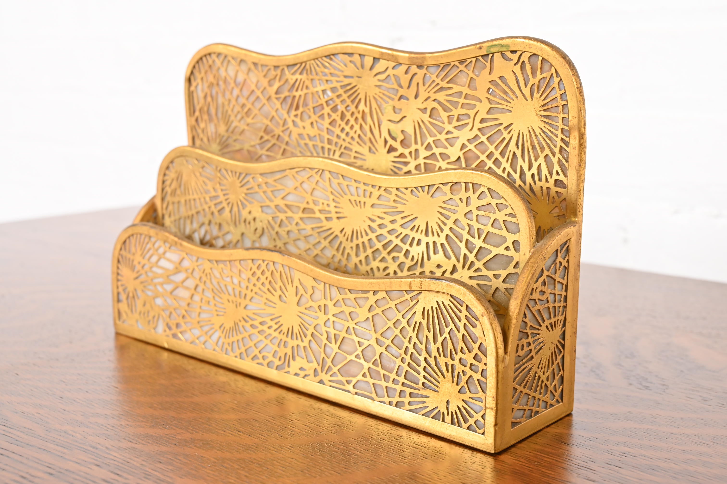 Tiffany Studios New York Pine Needle Bronze and Slag Glass Letter Rack ...