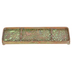 Tiffany Studios New York Pine Needle Bronze and Slag Glass Pen Tray, circa 1910