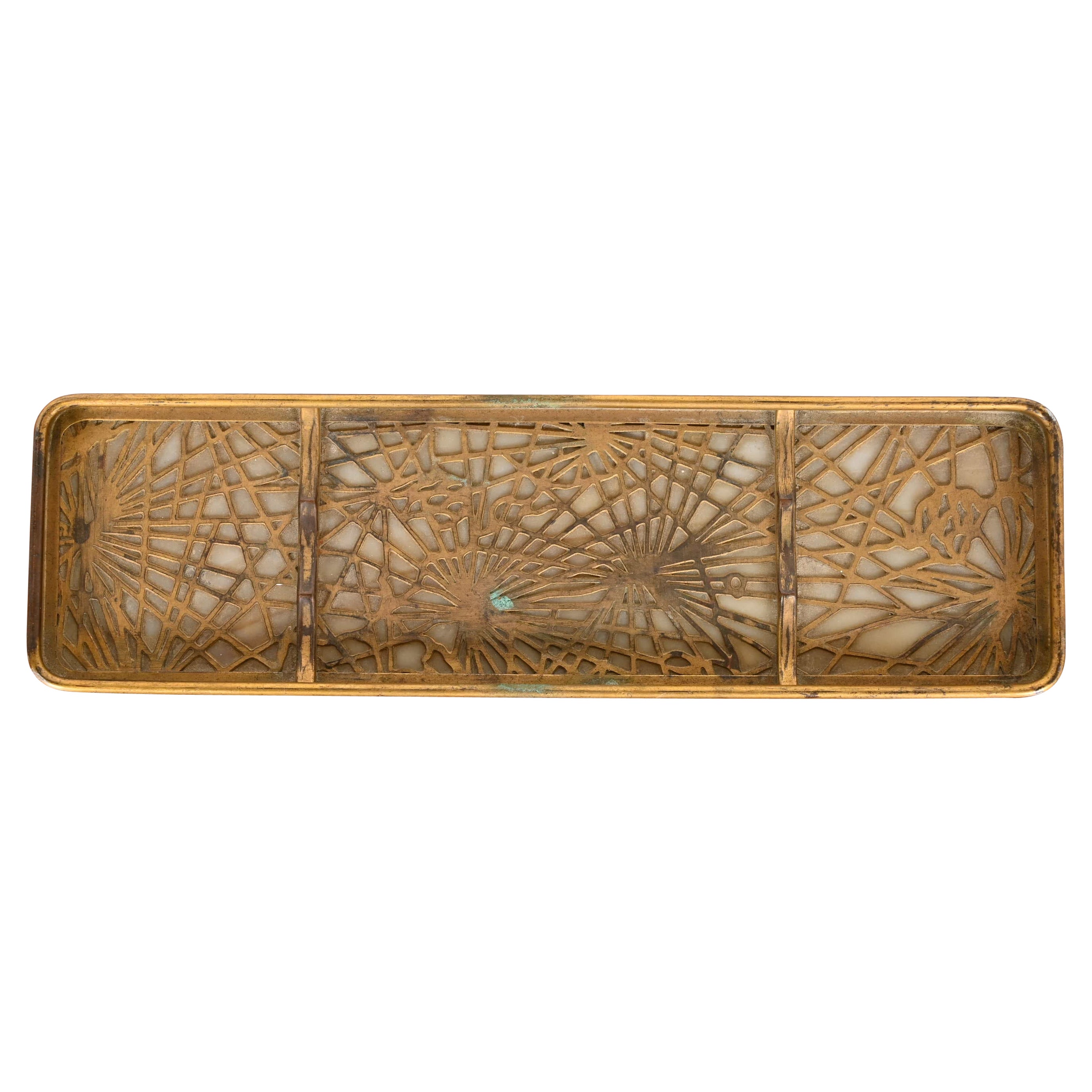 Tiffany Studios New York Pine Needle Bronze and Slag Glass Pen Tray