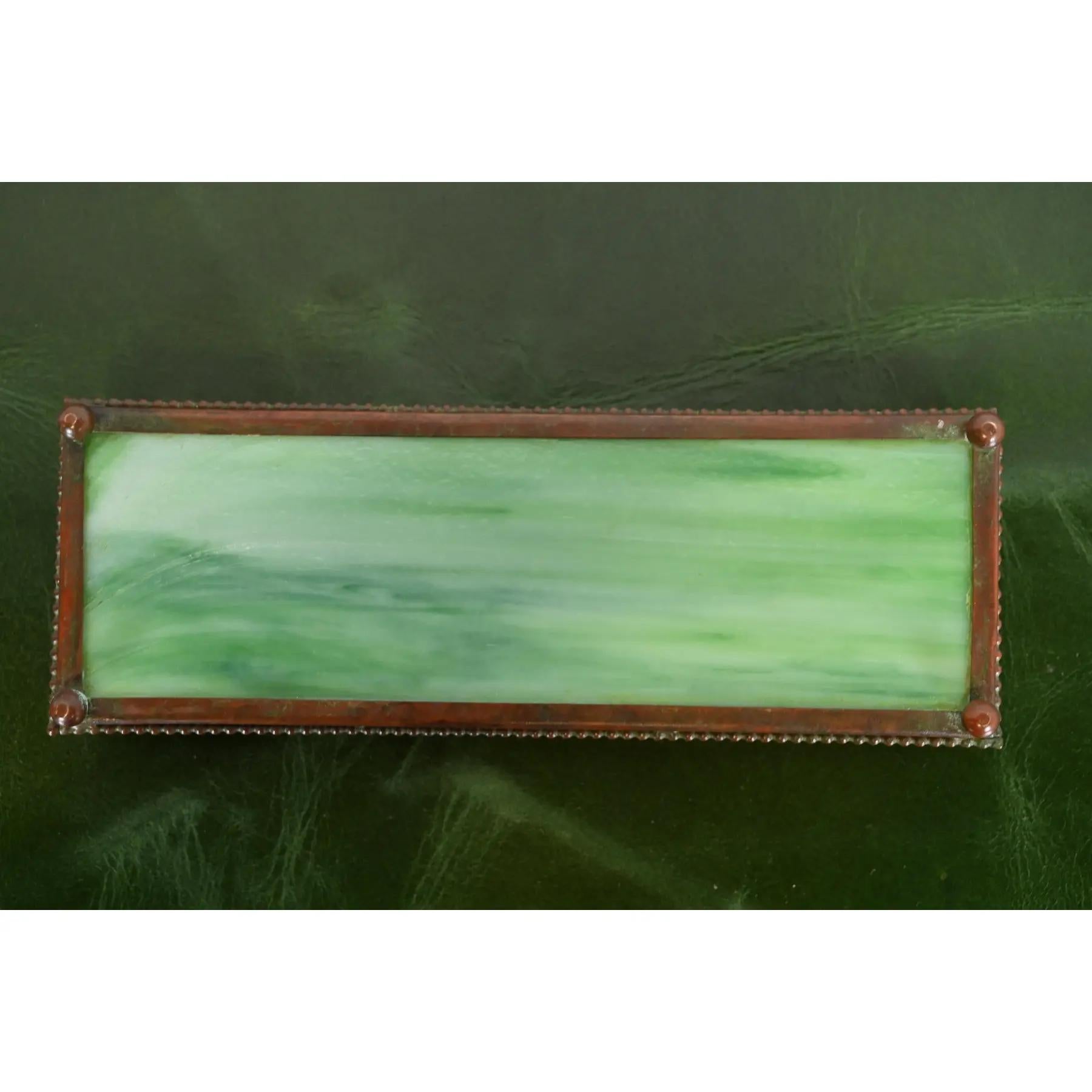 Tiffany Studios New York Pine Needle Bronze and Slag Glass Pencil Tray 4