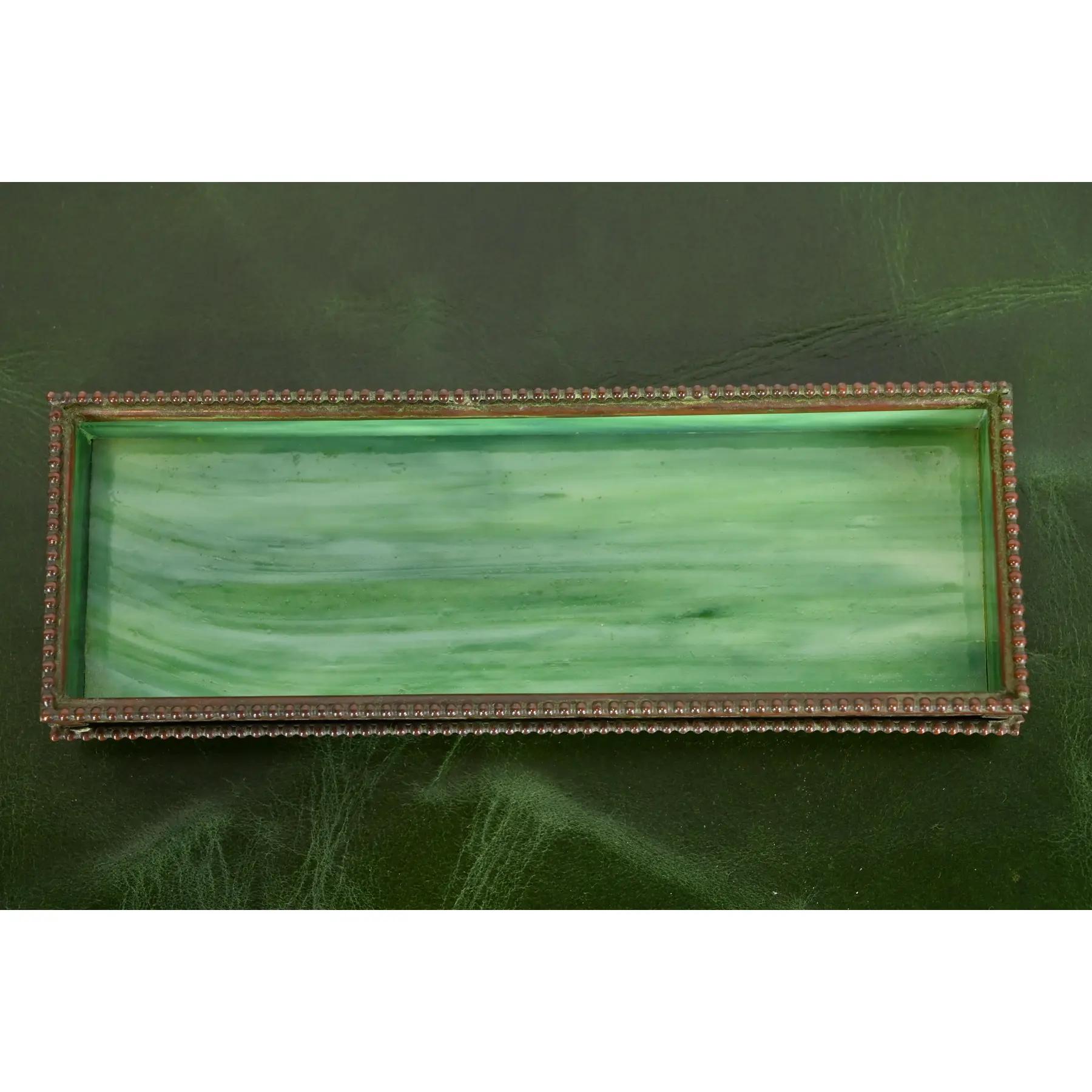 20th Century Tiffany Studios New York Pine Needle Bronze and Slag Glass Pencil Tray