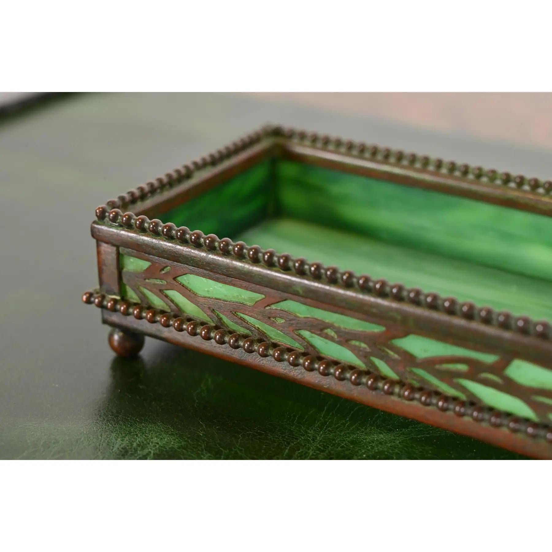 Tiffany Studios New York Pine Needle Bronze and Slag Glass Pencil Tray 1