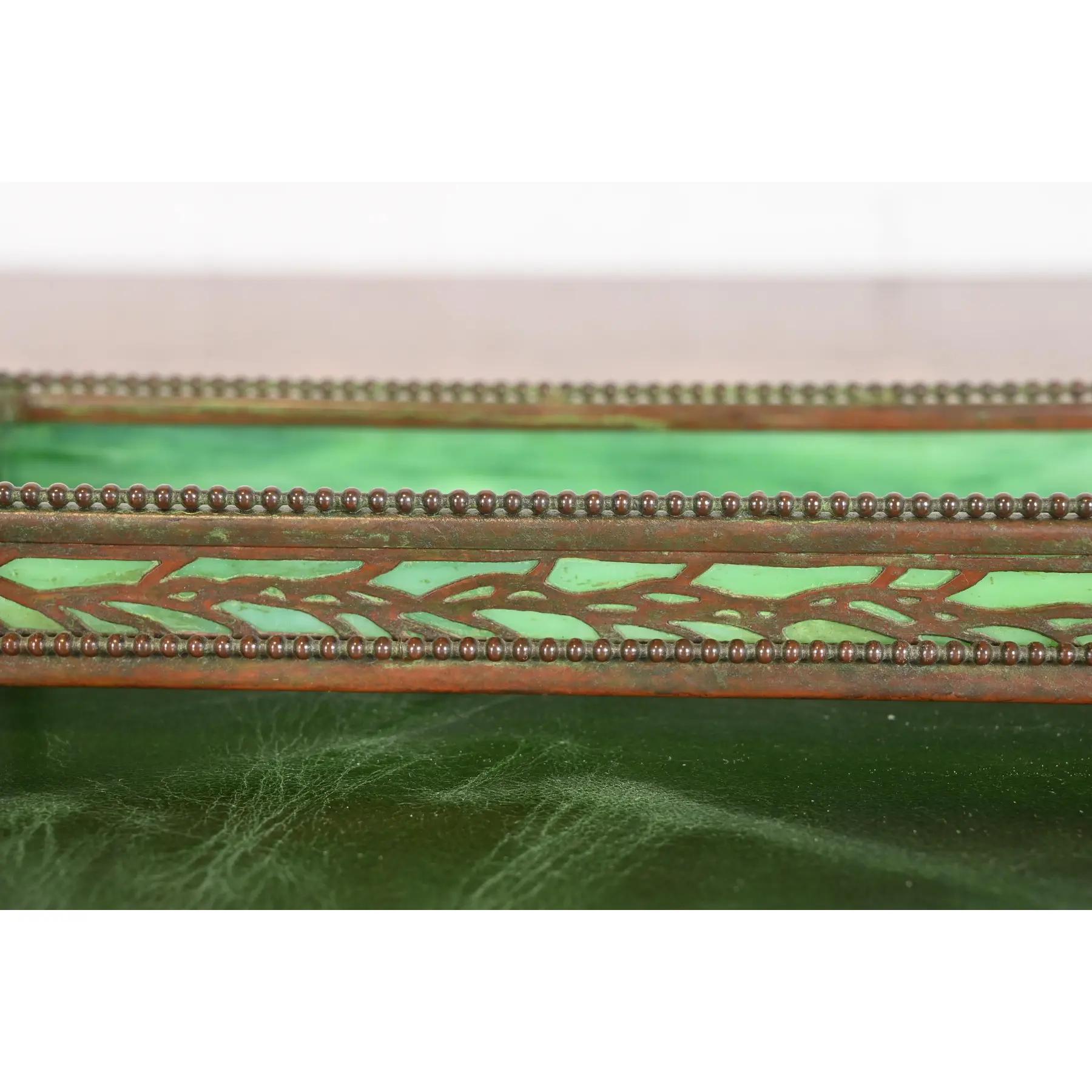 Tiffany Studios New York Pine Needle Bronze and Slag Glass Pencil Tray 2