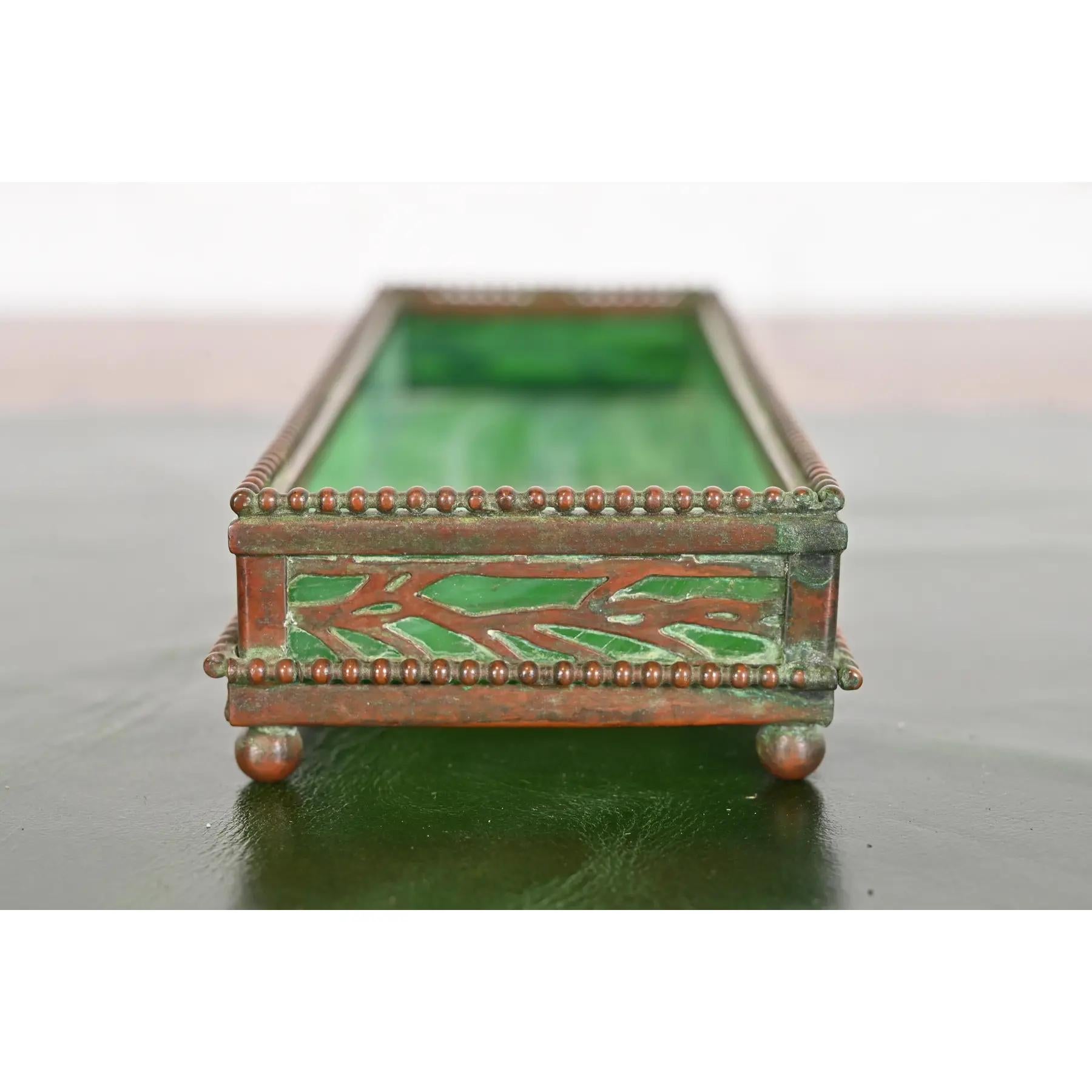 Tiffany Studios New York Pine Needle Bronze and Slag Glass Pencil Tray 3
