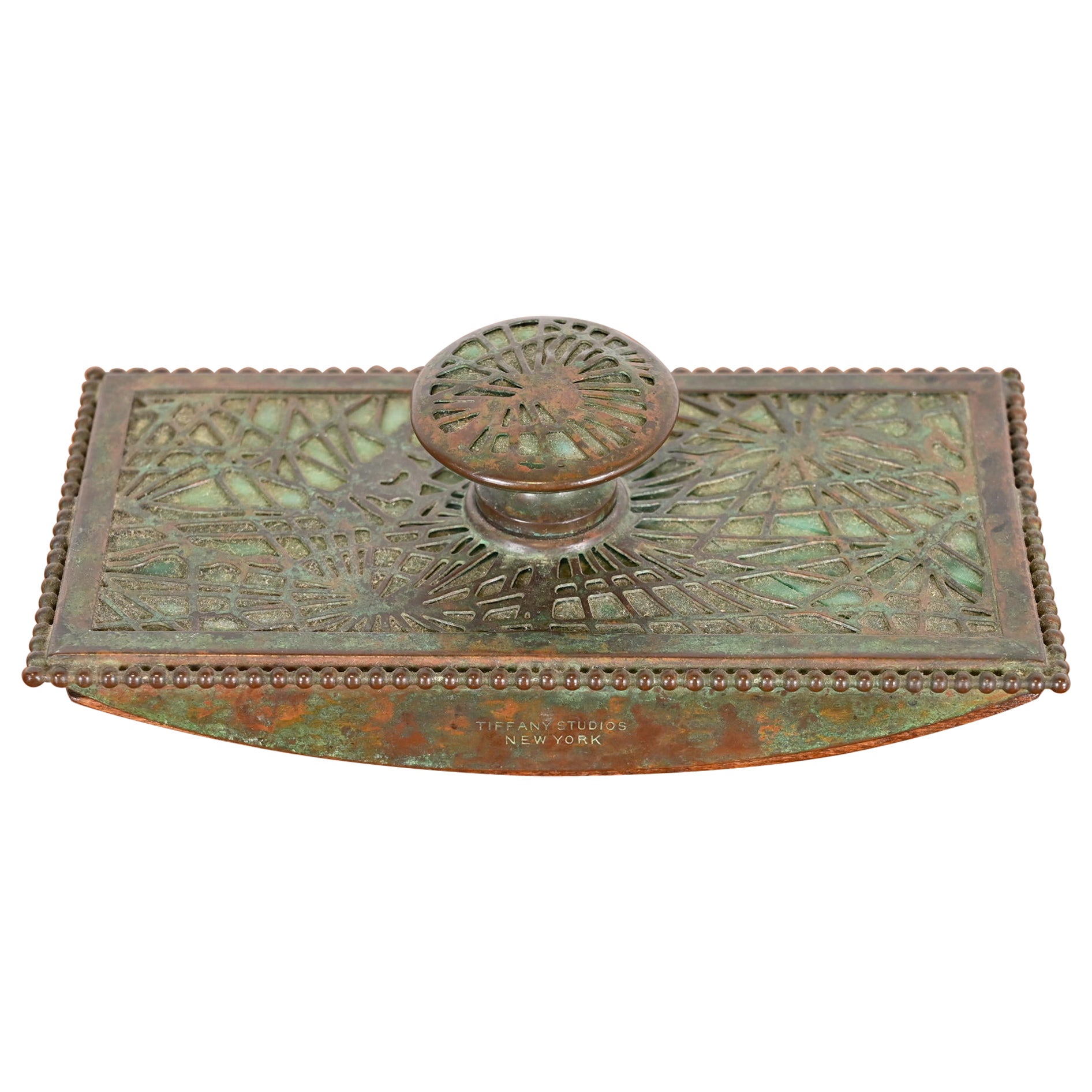 Tiffany Studios New York Pine Needle Bronze and Slag Glass Rocker Blotter