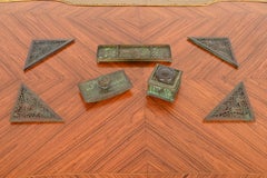 Tiffany Studios New York Pine Needle Bronze and Slag Glass Seven-Piece Desk Set