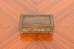 Tiffany Studios New York Pine Needle Bronze and Slag Glass Stamp Box, circa 1910