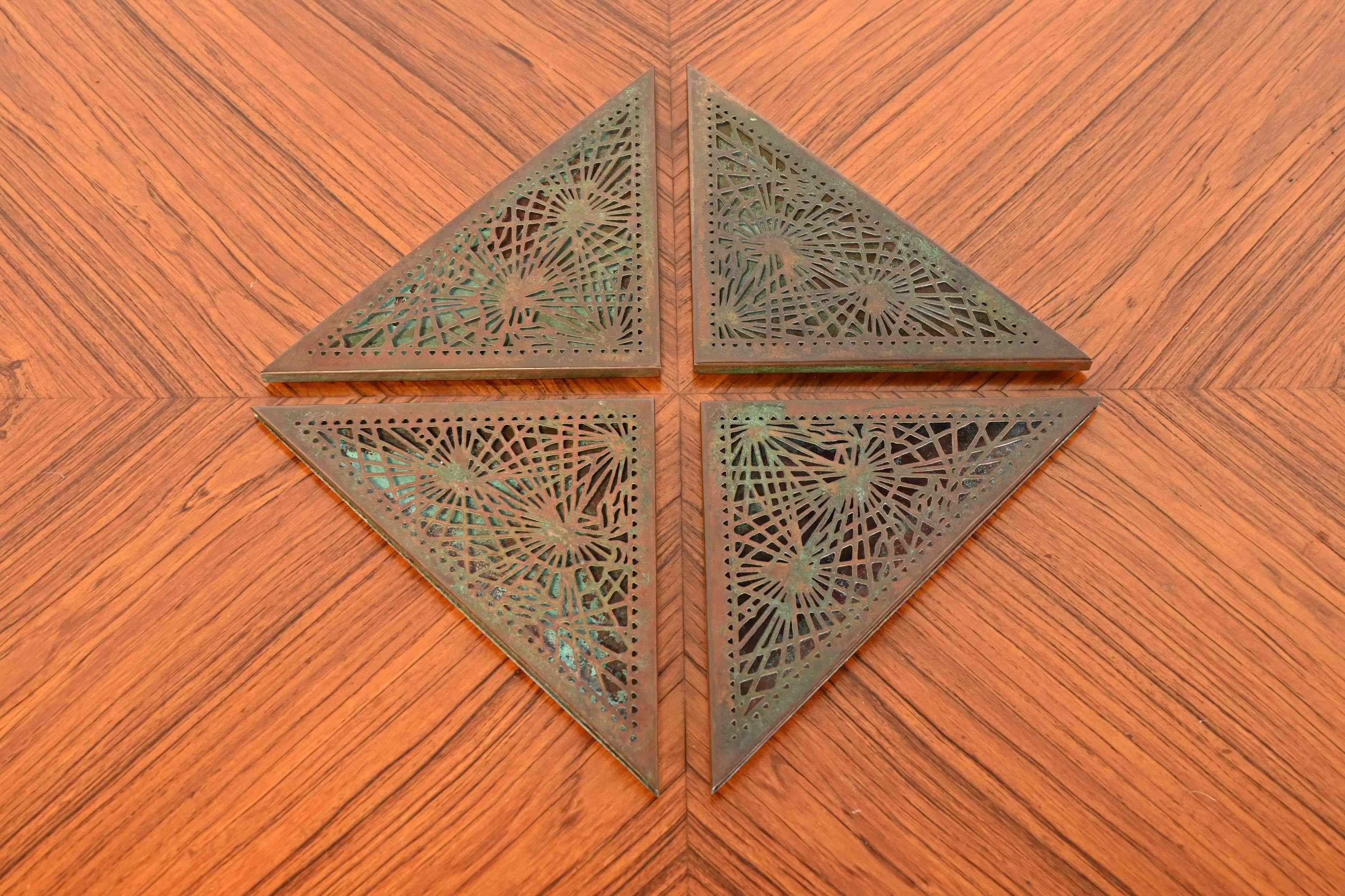 Tiffany Studios New York Pine Needle Bronze Blotter Corners, circa 1910 In Good Condition In South Bend, IN