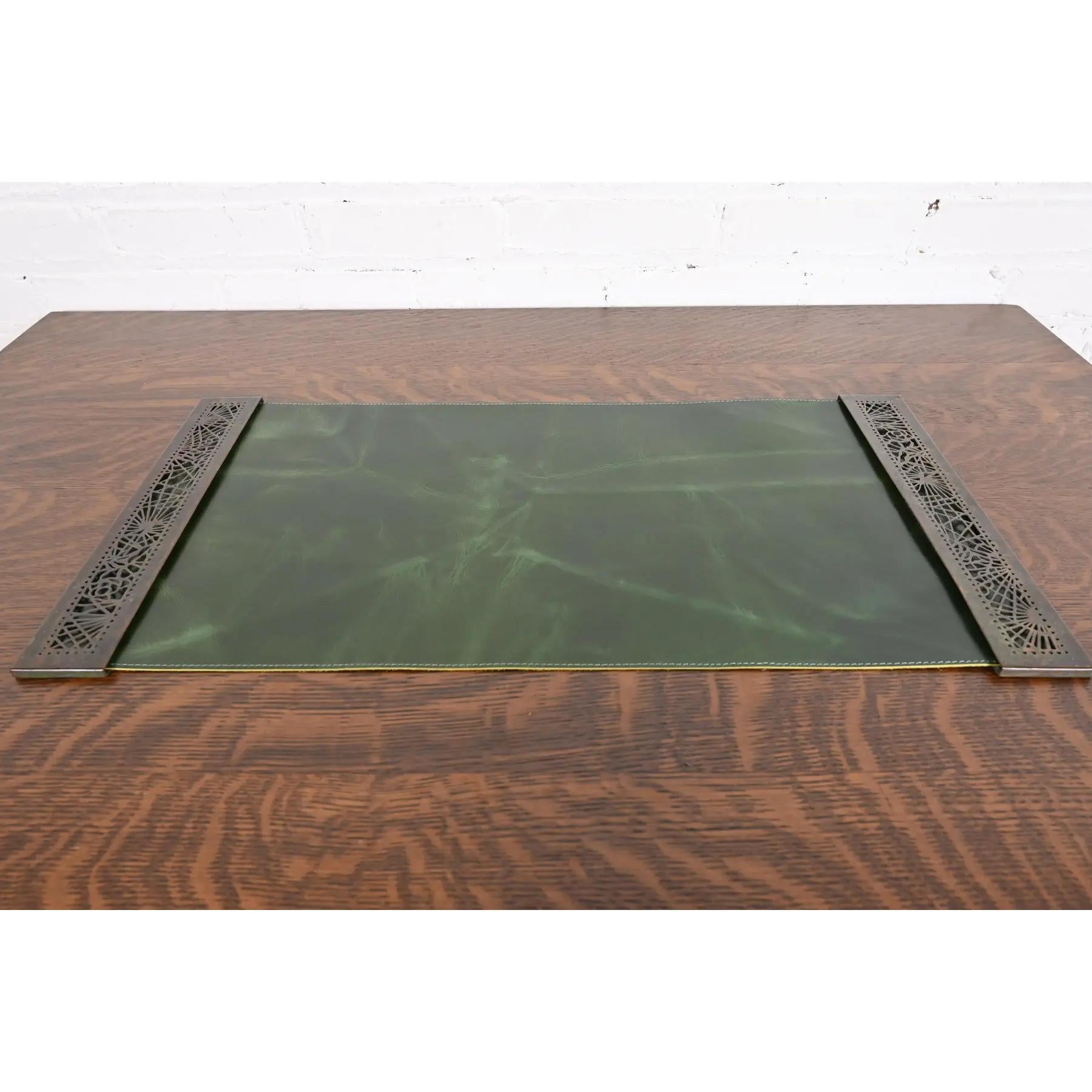 Art Deco Tiffany Studios New York Pine Needle Bronze Blotter Ends With Leather Blotter For Sale