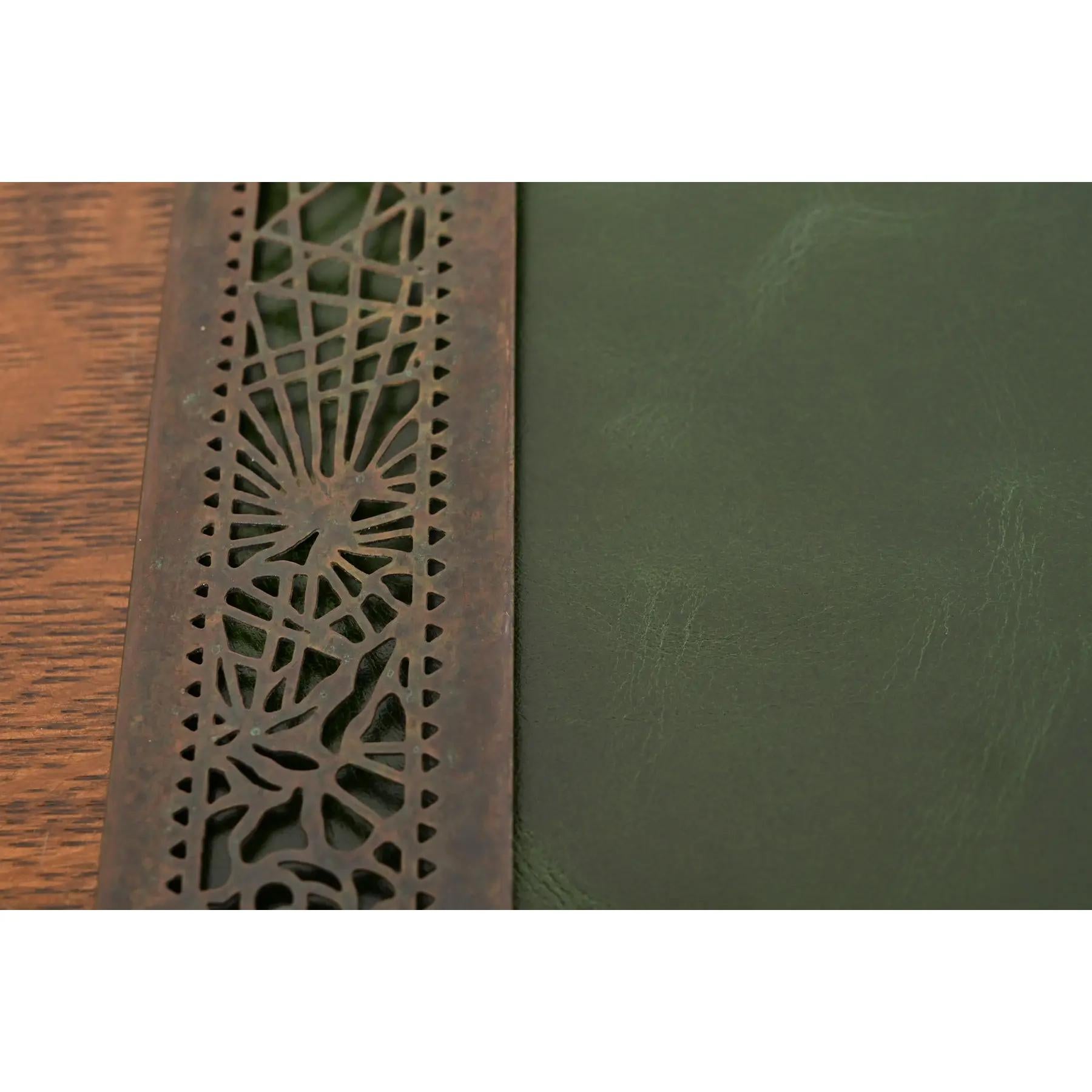 20th Century Tiffany Studios New York Pine Needle Bronze Blotter Ends With Leather Blotter For Sale