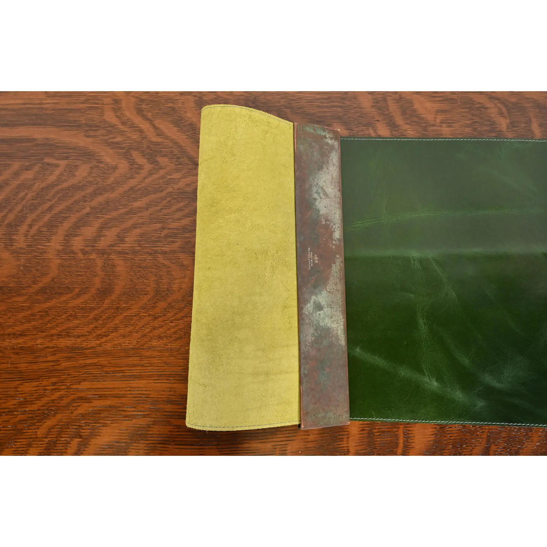 Tiffany Studios New York Pine Needle Bronze Blotter Ends With Leather Blotter For Sale 1