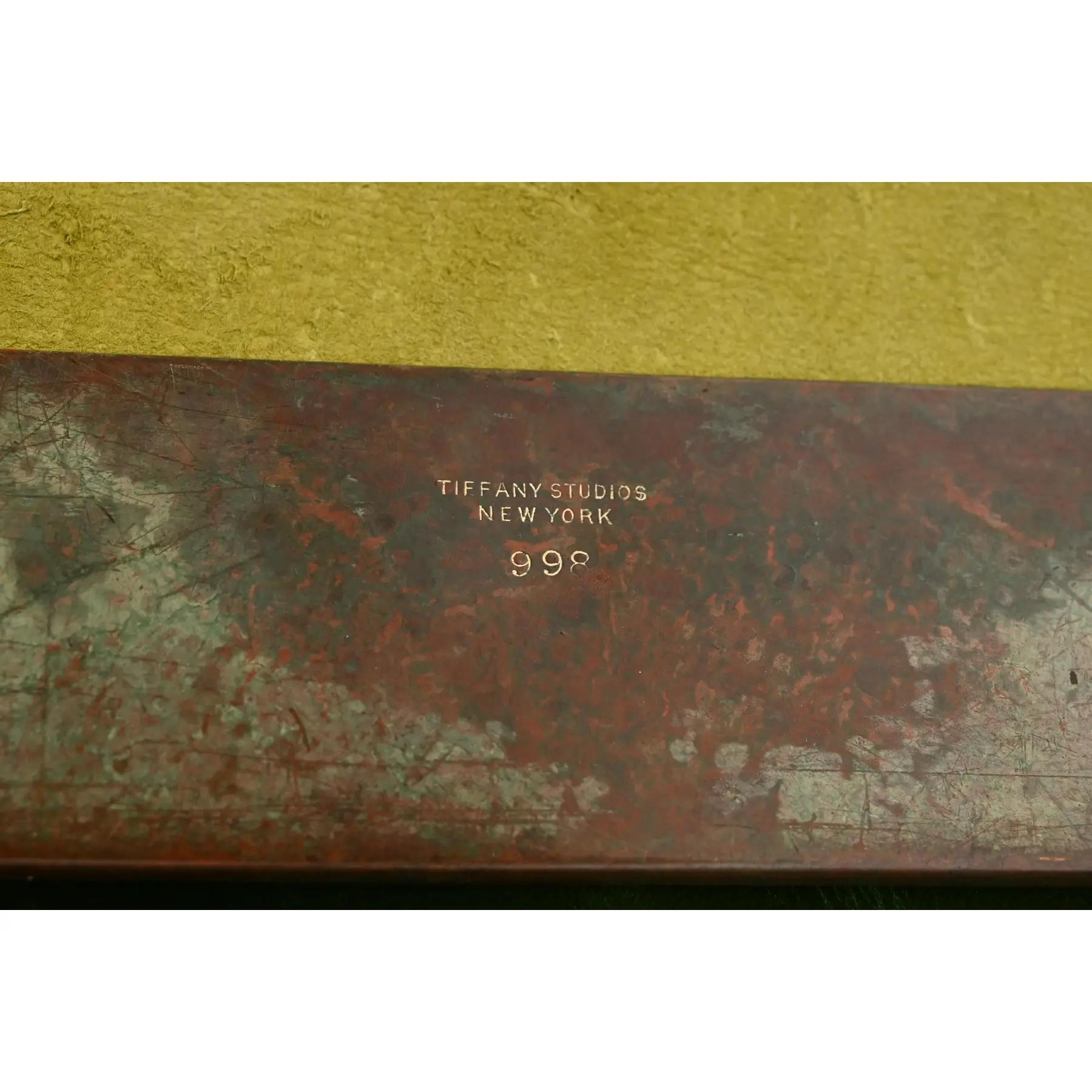 Tiffany Studios New York Pine Needle Bronze Blotter Ends With Leather Blotter For Sale 2