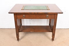 Tiffany Studios New York Pine Needle Bronze Blotter Ends With Leather Desk Pad