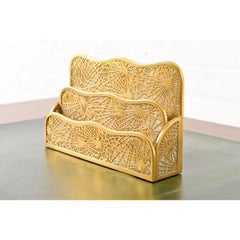 Tiffany Studios New York Pine Needle Bronze Doré and Favrile Letter Rack