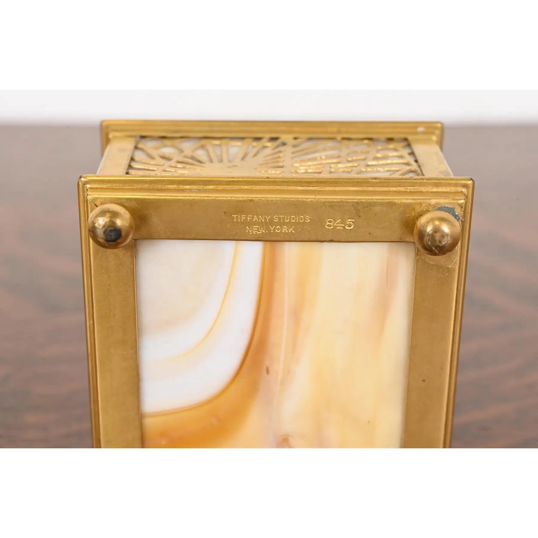 Tiffany Studios New York Pine Needle Bronze Doré and Favrile Slag Glass Inkwell For Sale 5