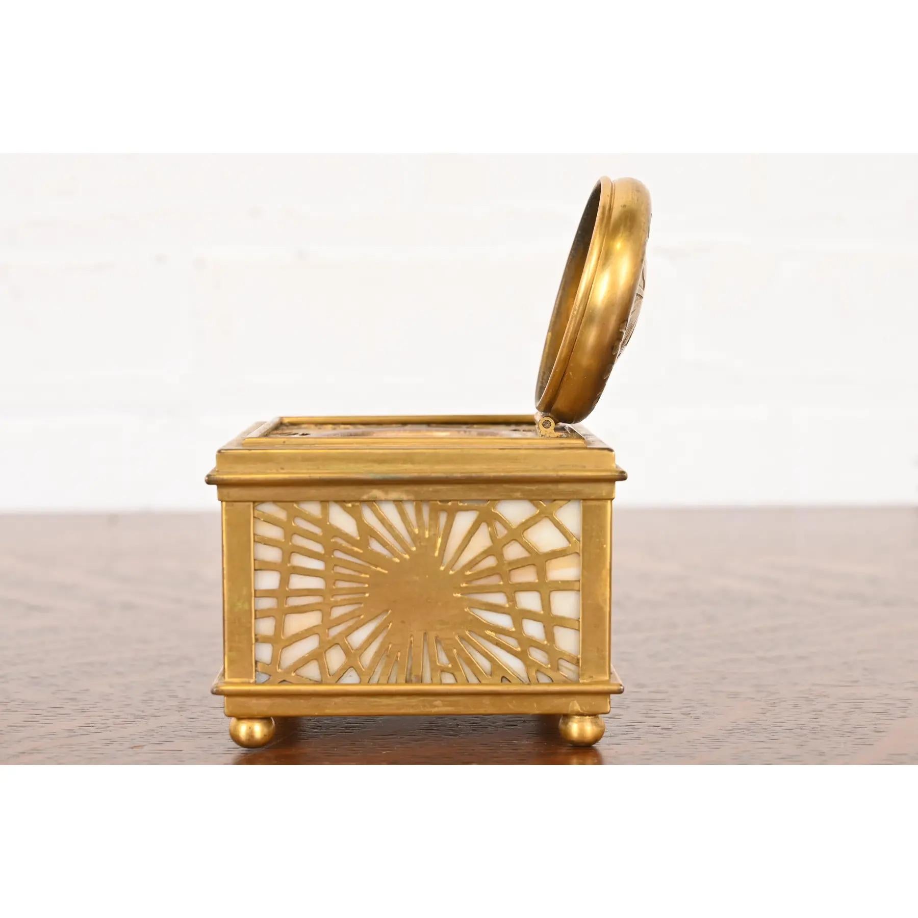 Tiffany Studios New York Pine Needle Bronze Doré and Favrile Slag Glass Inkwell For Sale 3
