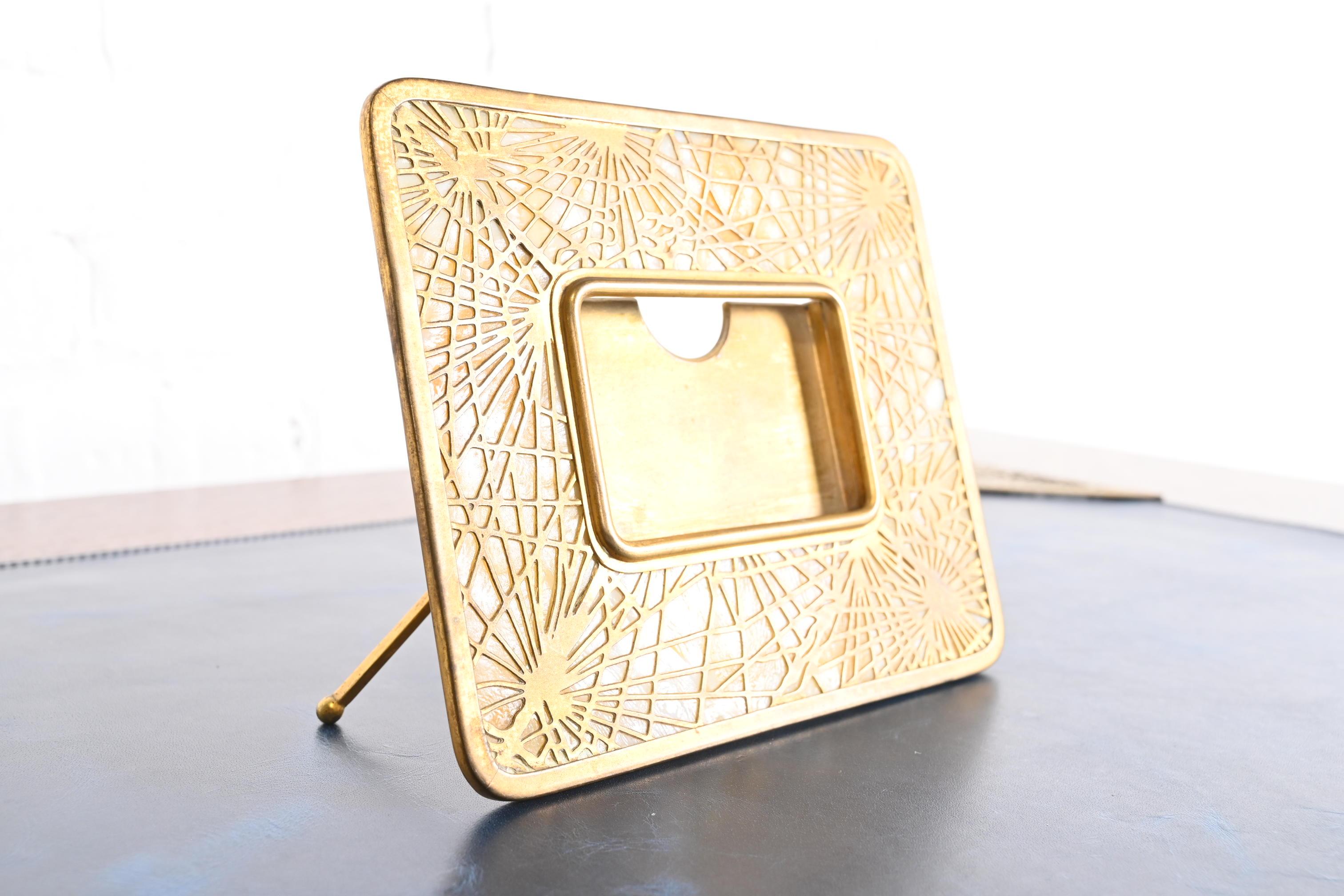 Tiffany Studios New York Pine Needle Bronze Doré and Slag Glass Calendar Frame In Good Condition In South Bend, IN