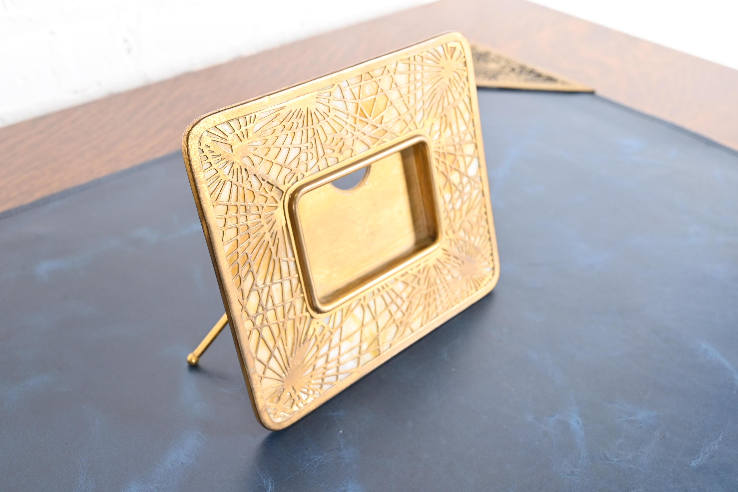 20th Century Tiffany Studios New York Pine Needle Bronze Doré and Slag Glass Calendar Frame
