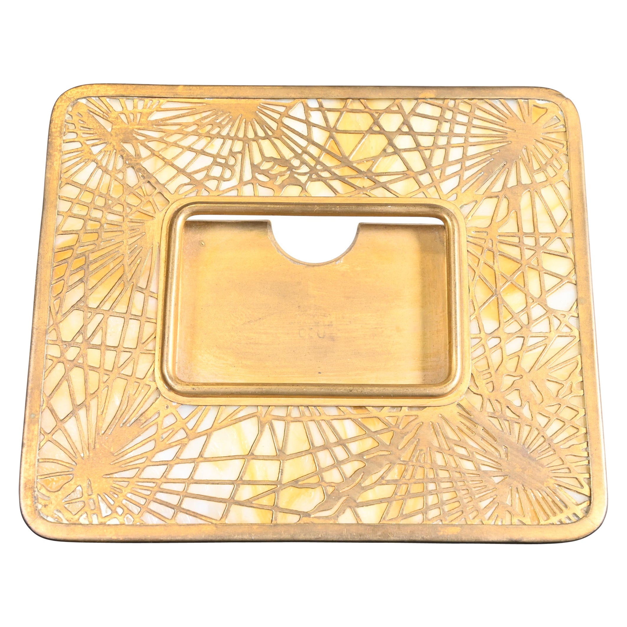 Tiffany Studios New York Pine Needle Bronze Doré and Slag Glass Calendar Frame