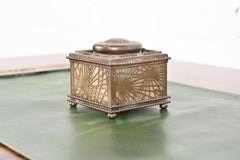 Tiffany Studios New York Pine Needle Bronze Doré and Slag Glass Inkwell