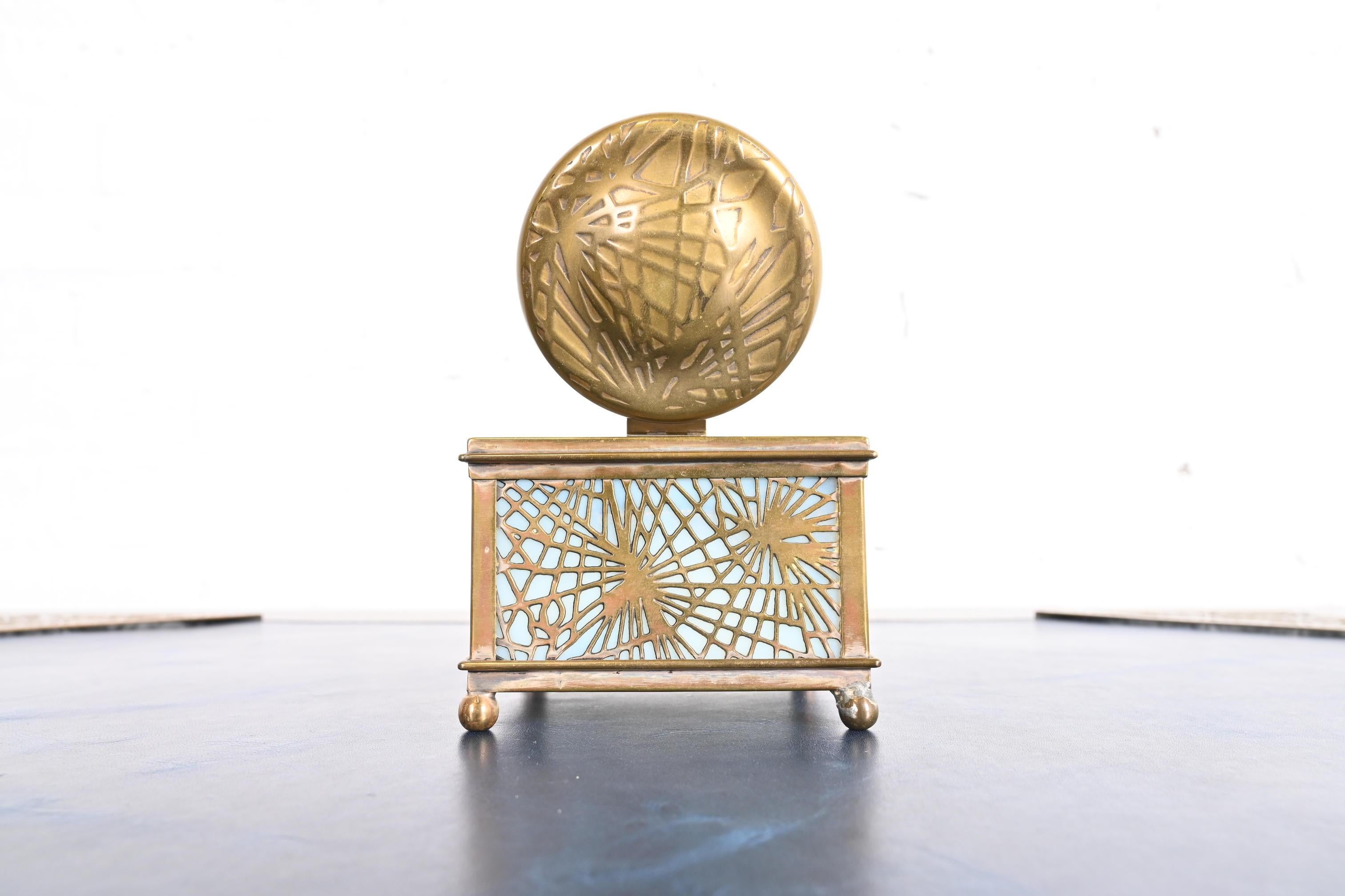 Tiffany Studios New York Pine Needle Bronze Doré and Slag Glass Inkwell 1