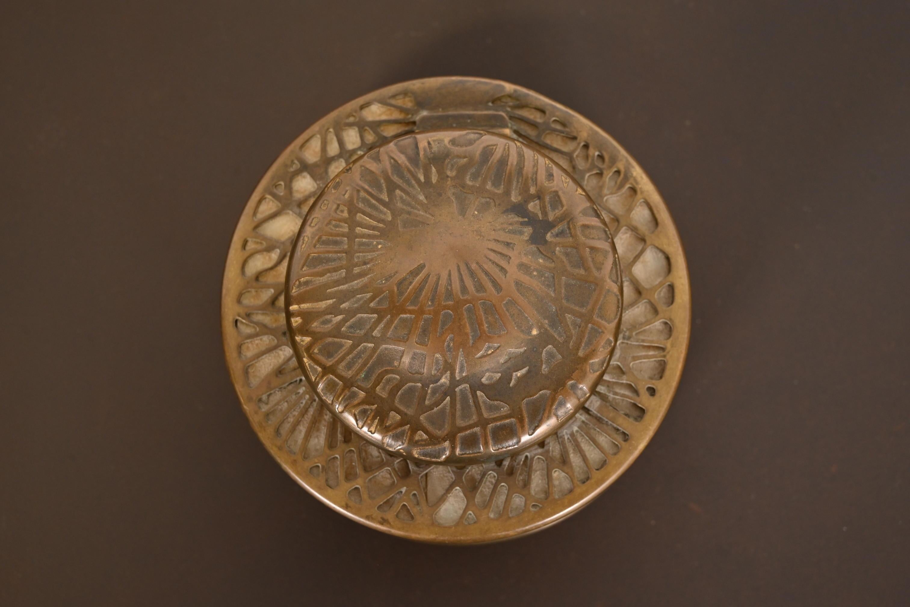 Tiffany Studios New York Pine Needle Bronze Doré and Slag Glass Inkwell For Sale 3