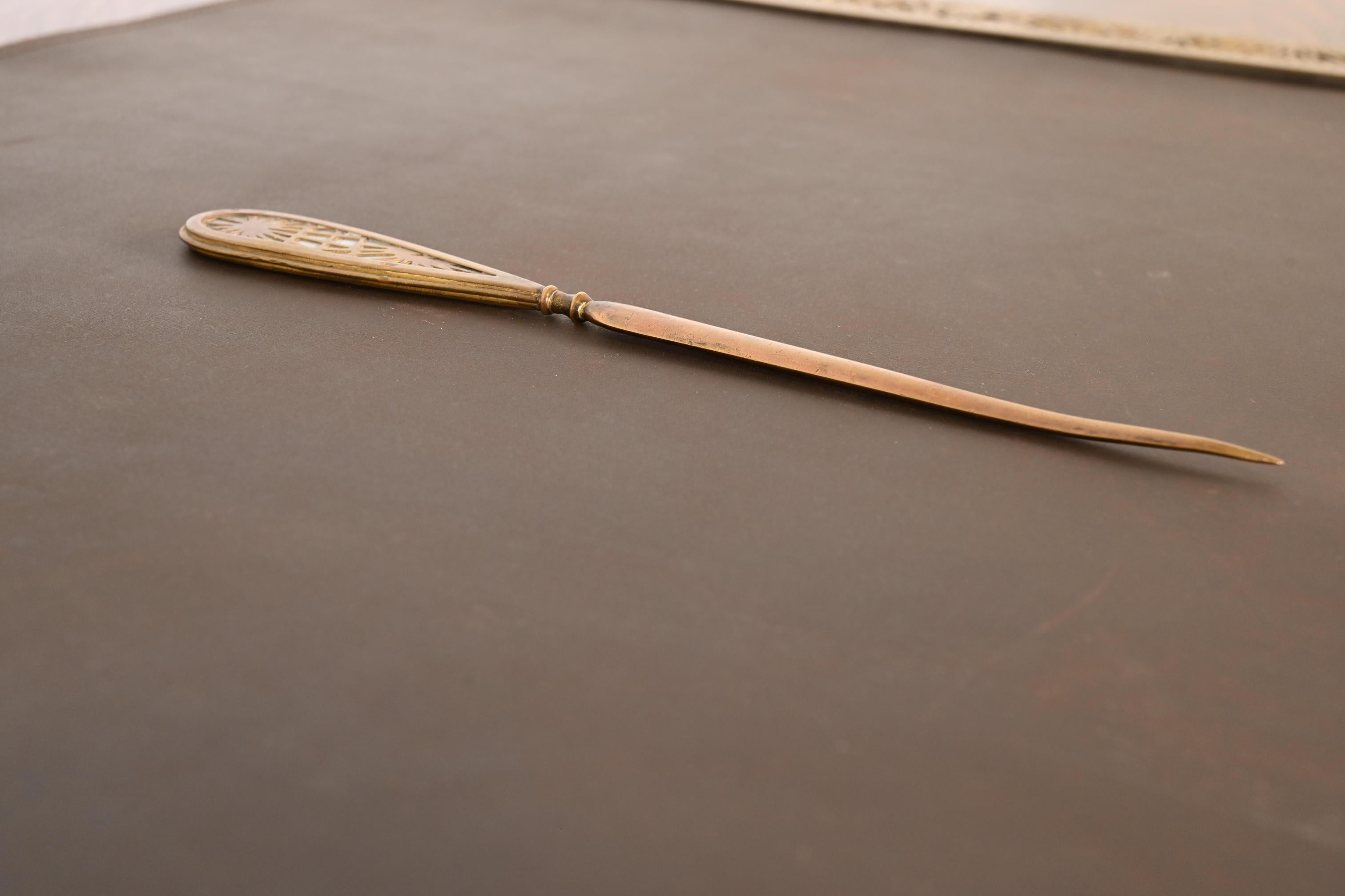 Arts and Crafts Tiffany Studios New York Pine Needle Bronze Doré and Slag Glass Letter Opener