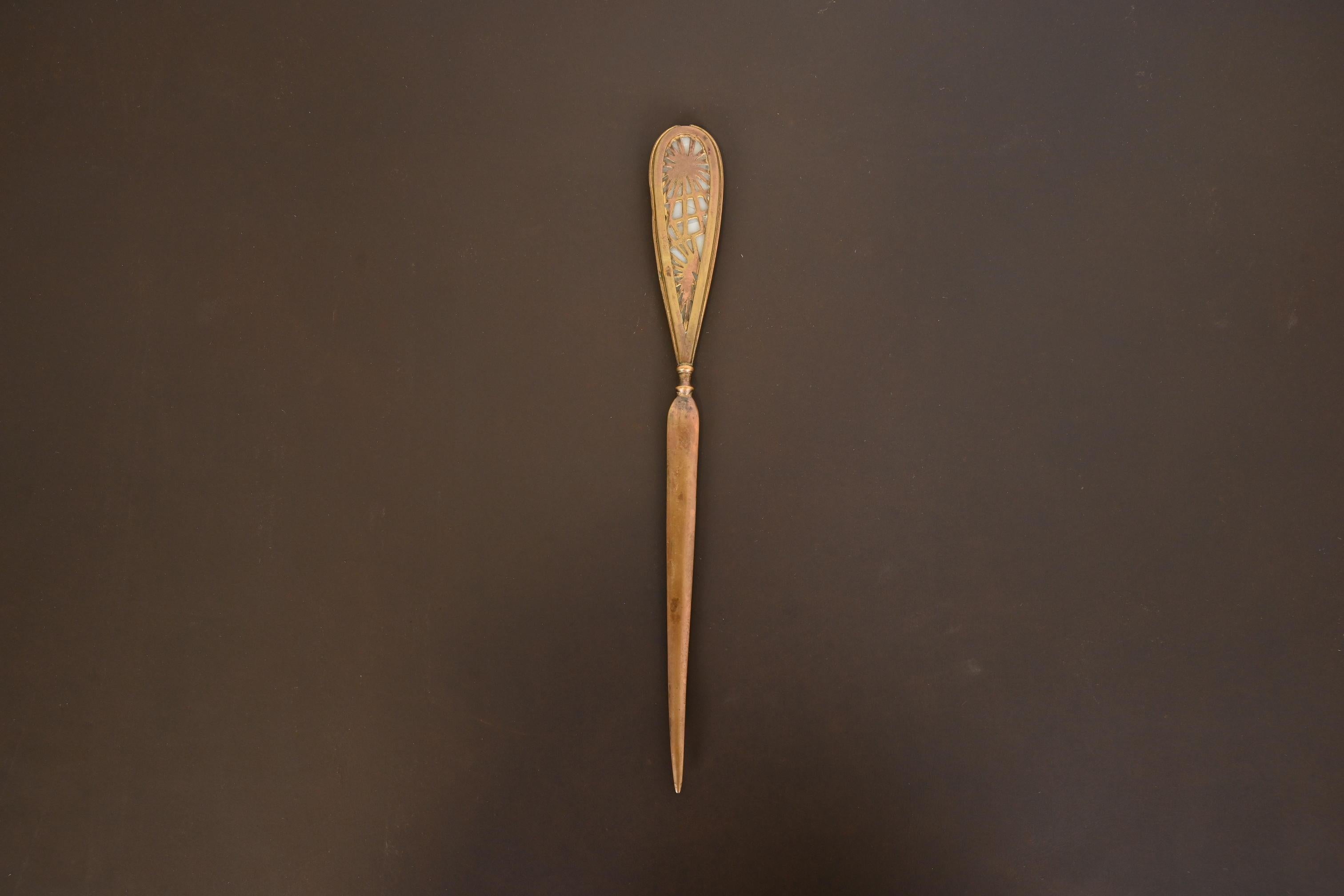 20th Century Tiffany Studios New York Pine Needle Bronze Doré and Slag Glass Letter Opener
