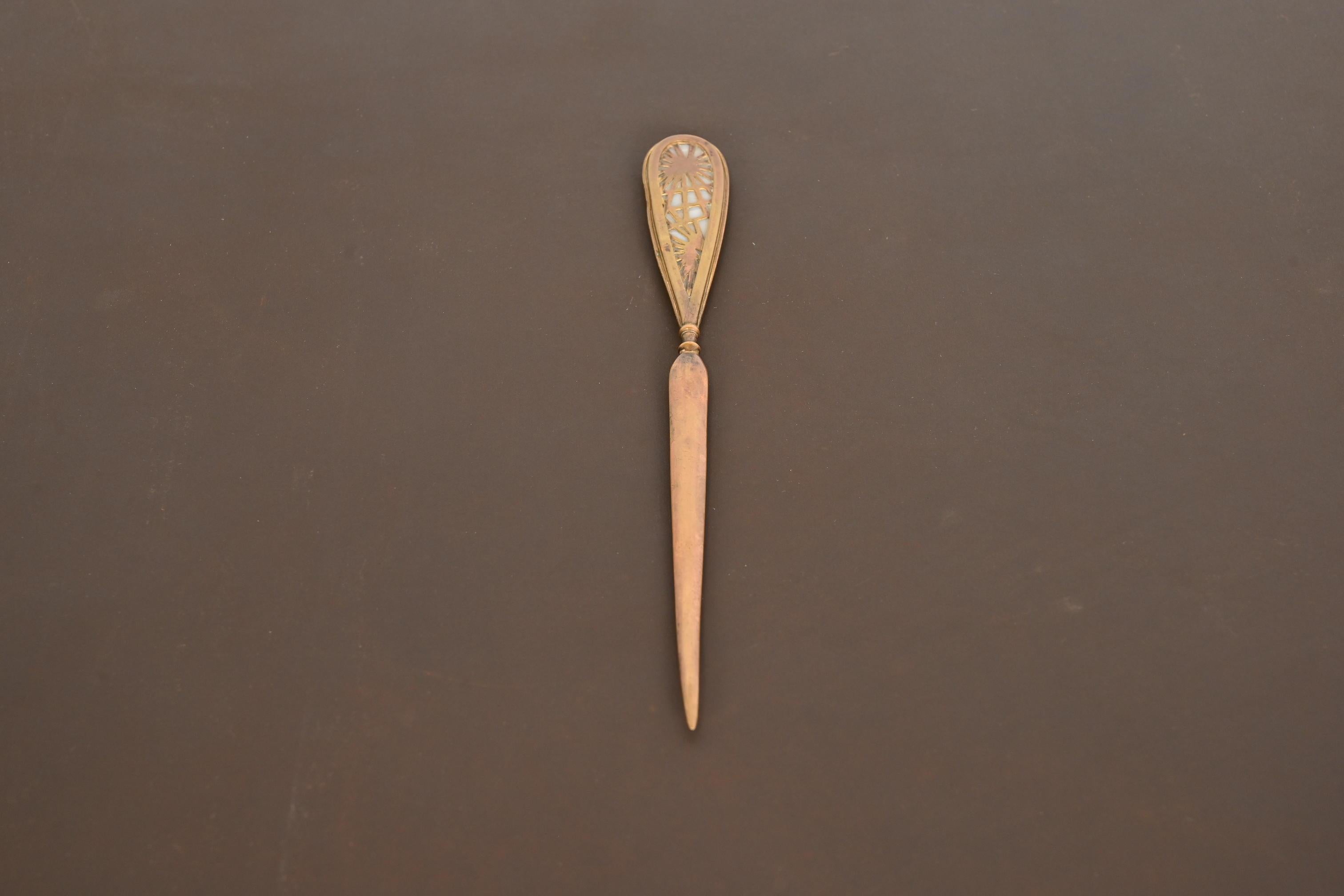 Tiffany Studios New York Pine Needle Bronze Doré and Slag Glass Letter Opener 1