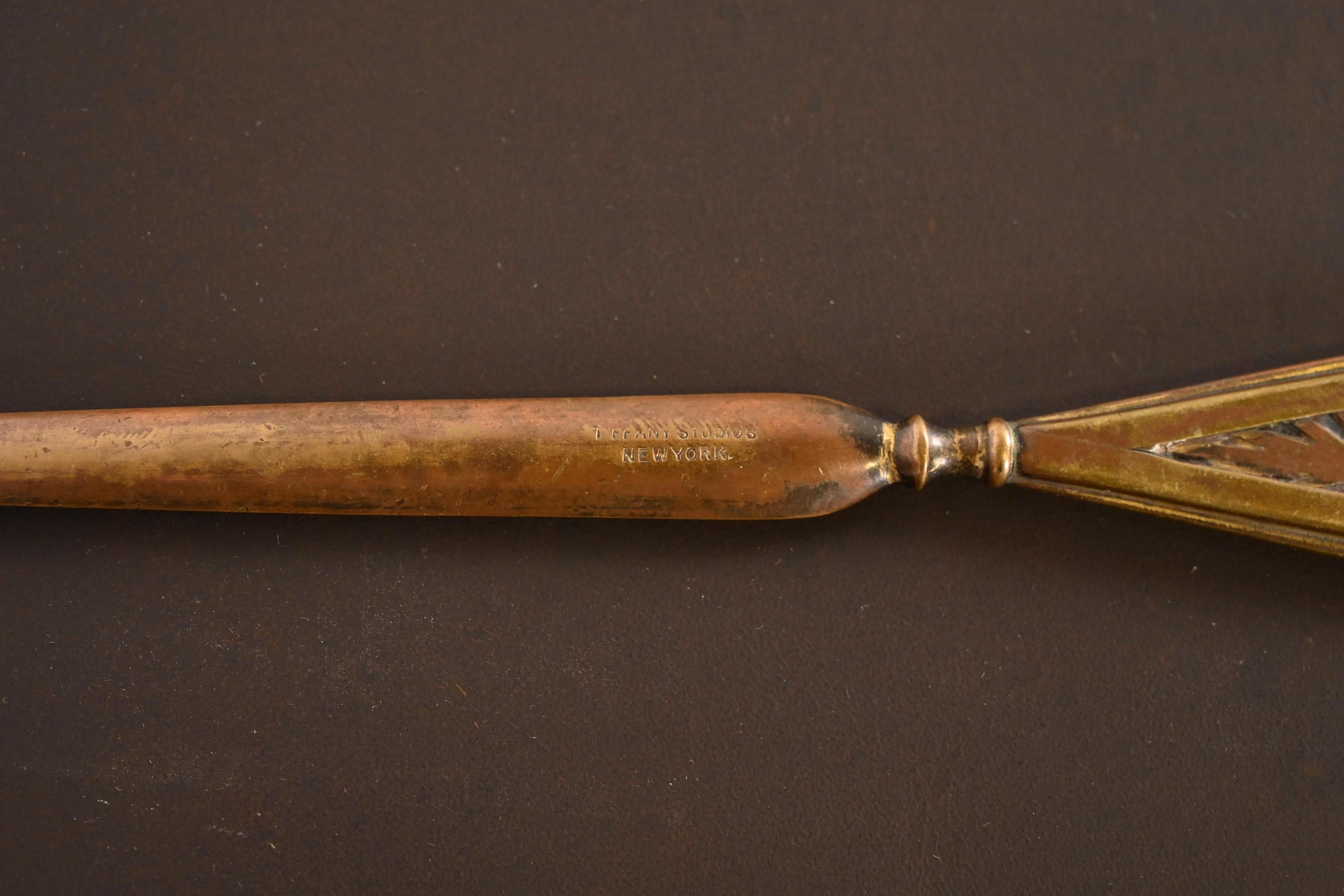 Tiffany Studios New York Pine Needle Bronze Doré and Slag Glass Letter Opener 2