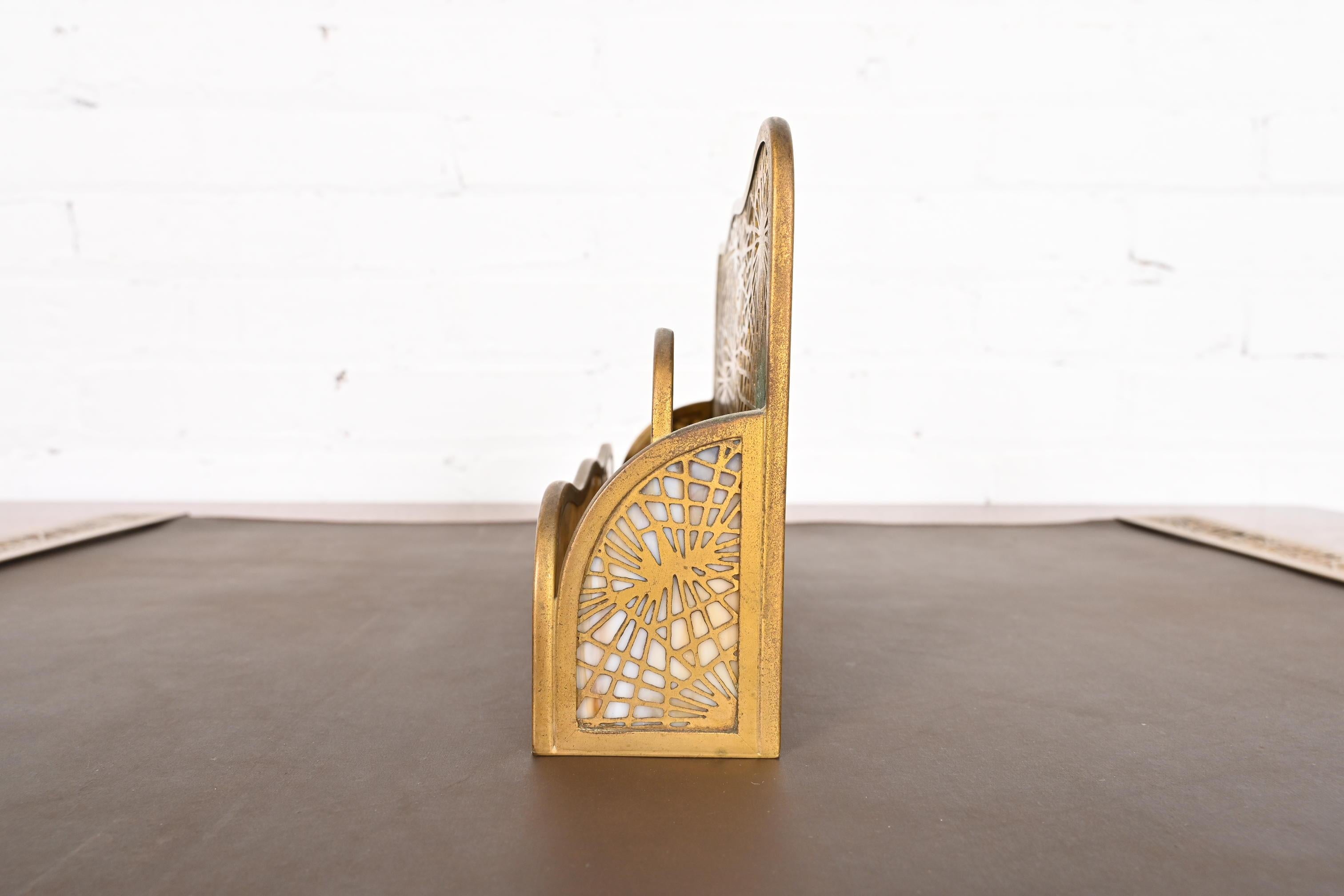 Tiffany Studios New York Pine Needle Bronze Doré and Slag Glass Letter Rack 1