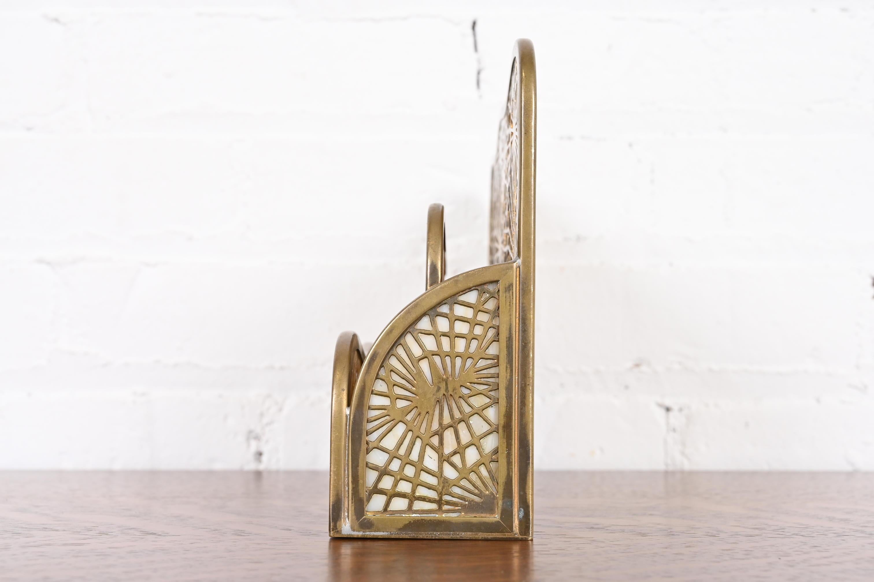Tiffany Studios New York Pine Needle Bronze Doré and Slag Glass Letter Rack 1