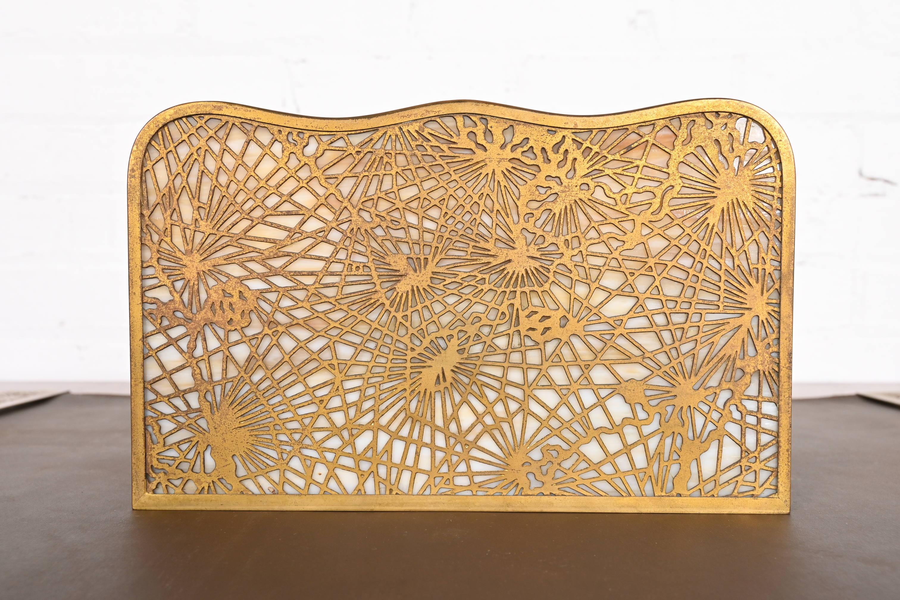 Tiffany Studios New York Pine Needle Bronze Doré and Slag Glass Letter Rack 2