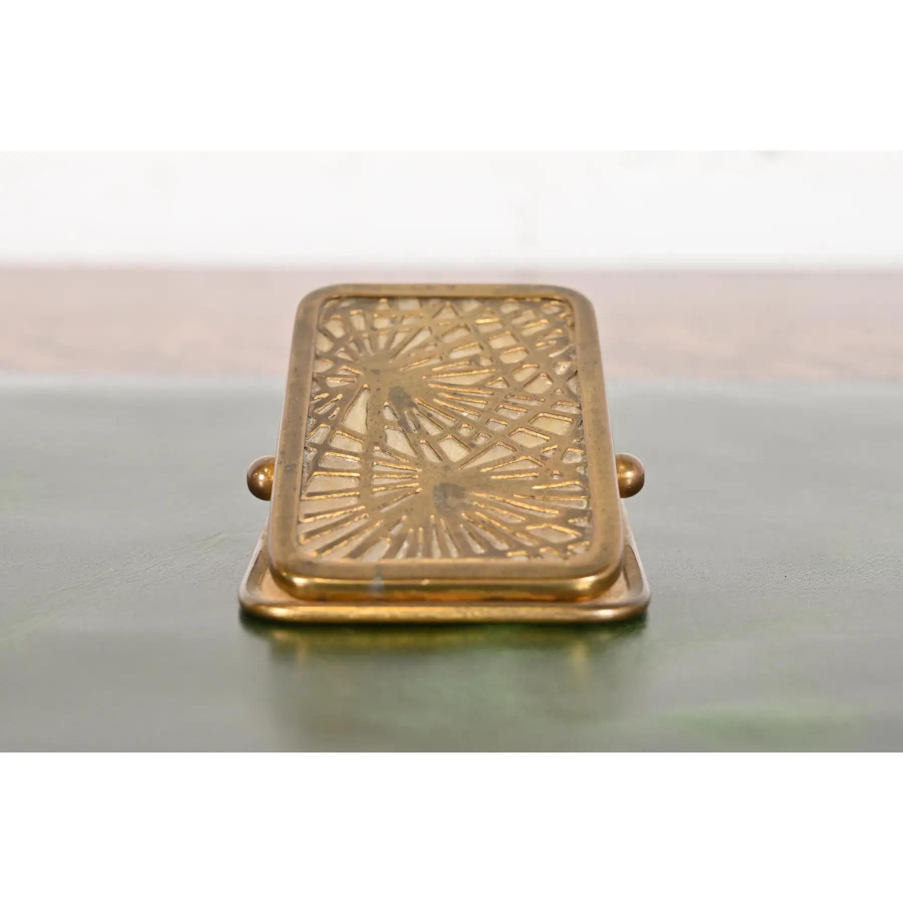 Tiffany Studios New York Pine Needle Bronze Doré and Slag Glass Nine-Piece Desk For Sale 5