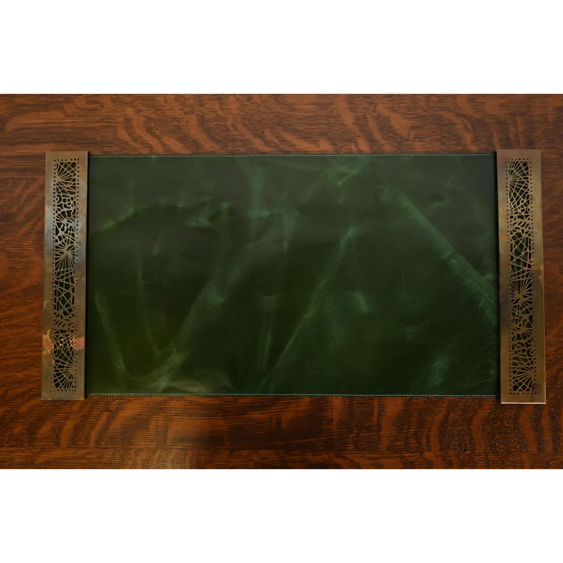 Tiffany Studios New York Pine Needle Bronze Doré and Slag Glass Nine-Piece Desk For Sale 6