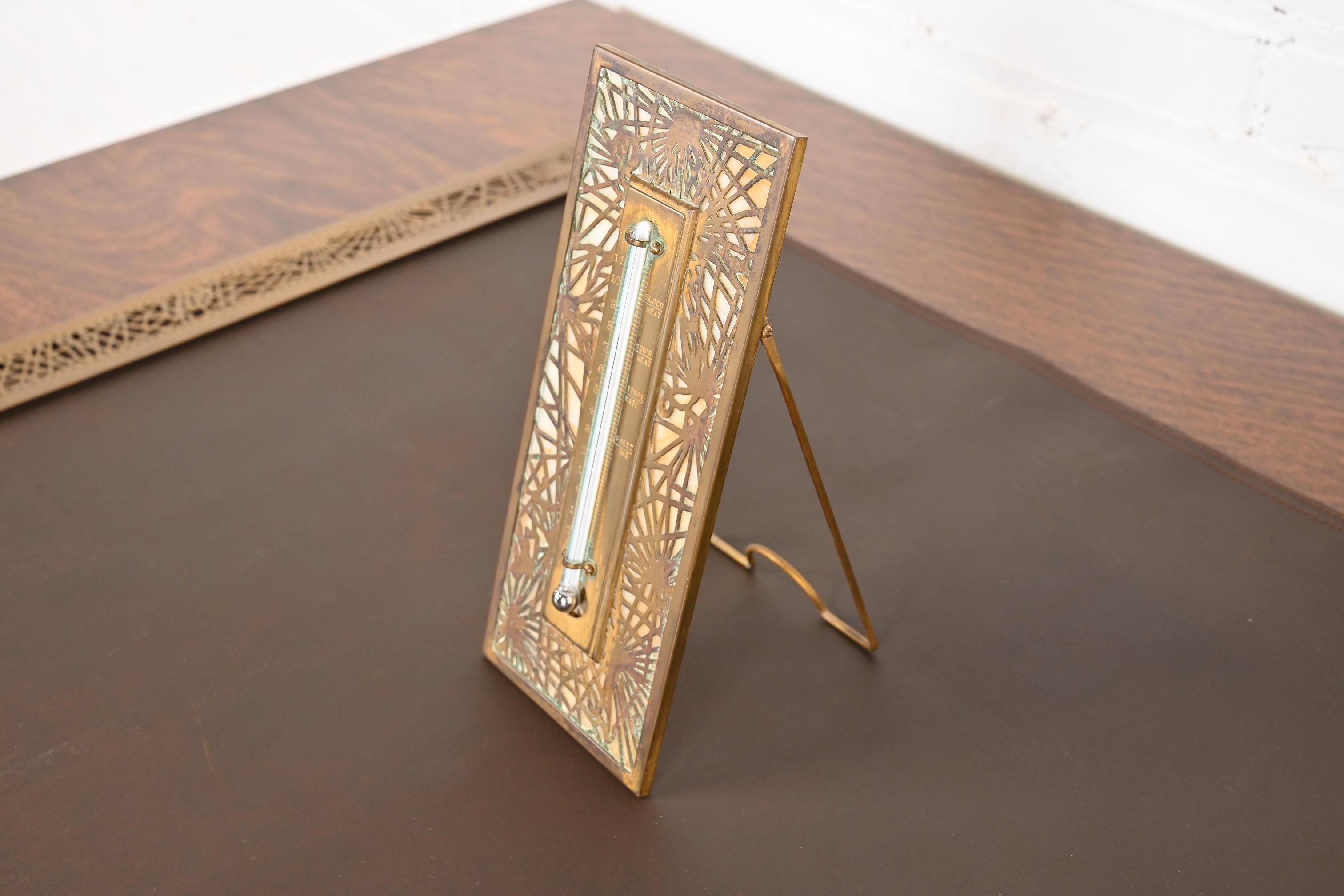 20th Century Tiffany Studios New York Pine Needle Bronze Doré and Slag Glass Thermometer