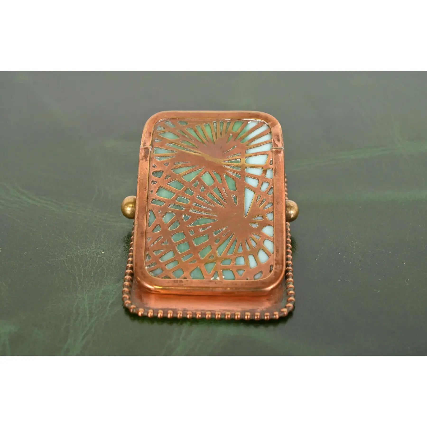 Art Deco Tiffany Studios New York Pine Needle Pattern Bronze and Slag Glass Paper Clip