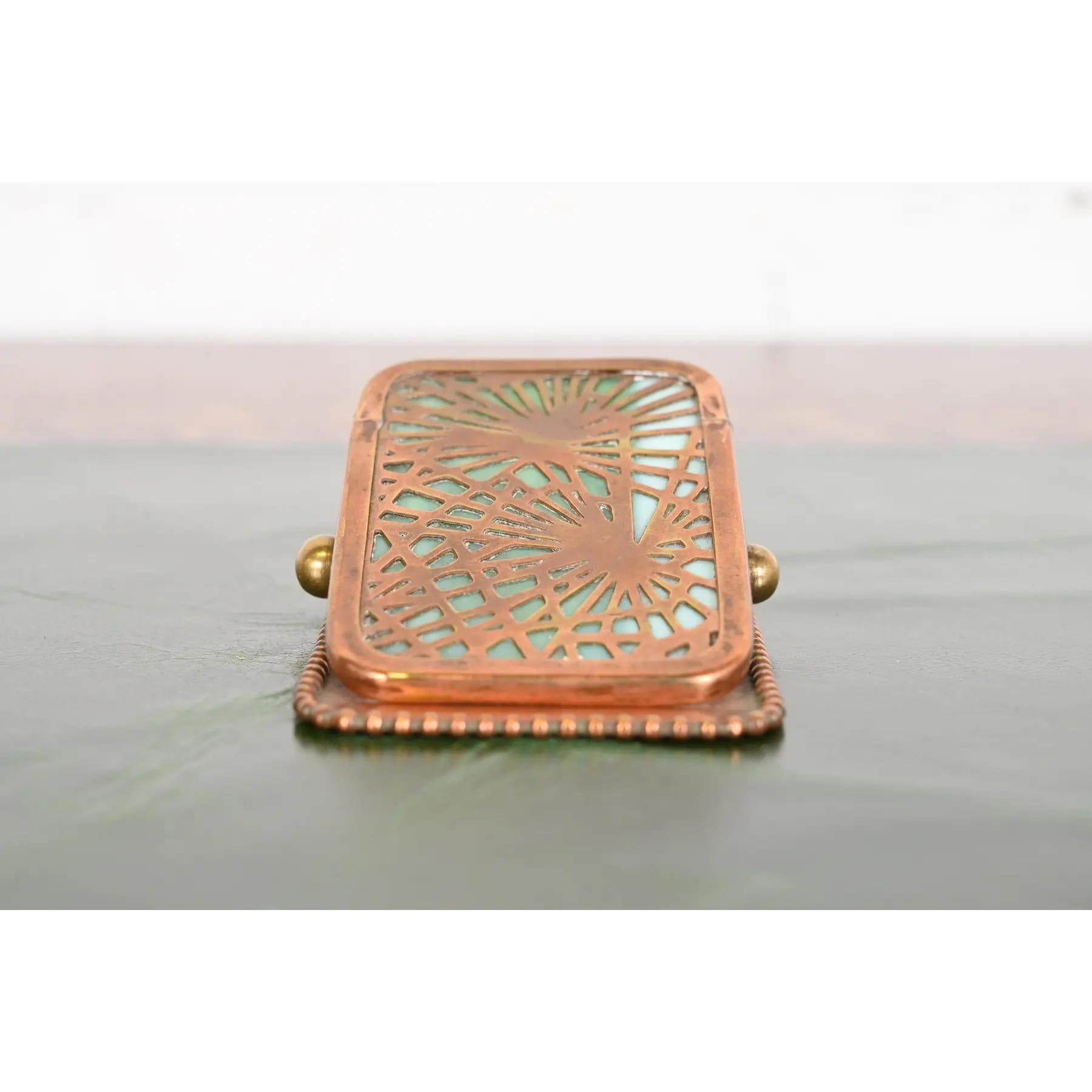 American Tiffany Studios New York Pine Needle Pattern Bronze and Slag Glass Paper Clip