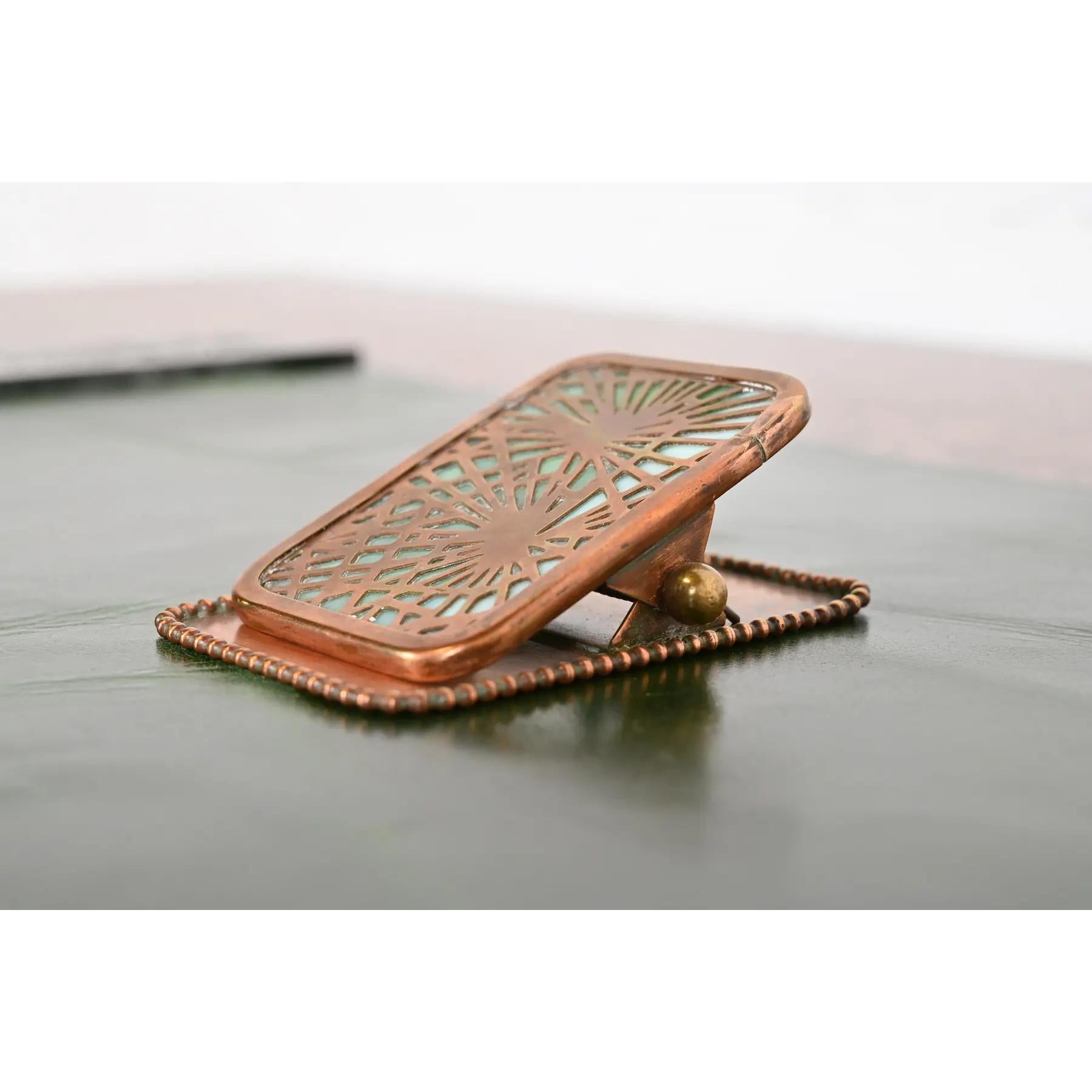 20th Century Tiffany Studios New York Pine Needle Pattern Bronze and Slag Glass Paper Clip