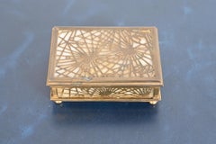 Tiffany Studios New York Pine Needle Pattern Bronze Doré and Slag Glass Box