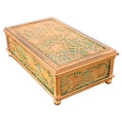 Antique Tiffany Studios New York Pine Needle Pattern Bronze Doré and Slag Glass Box