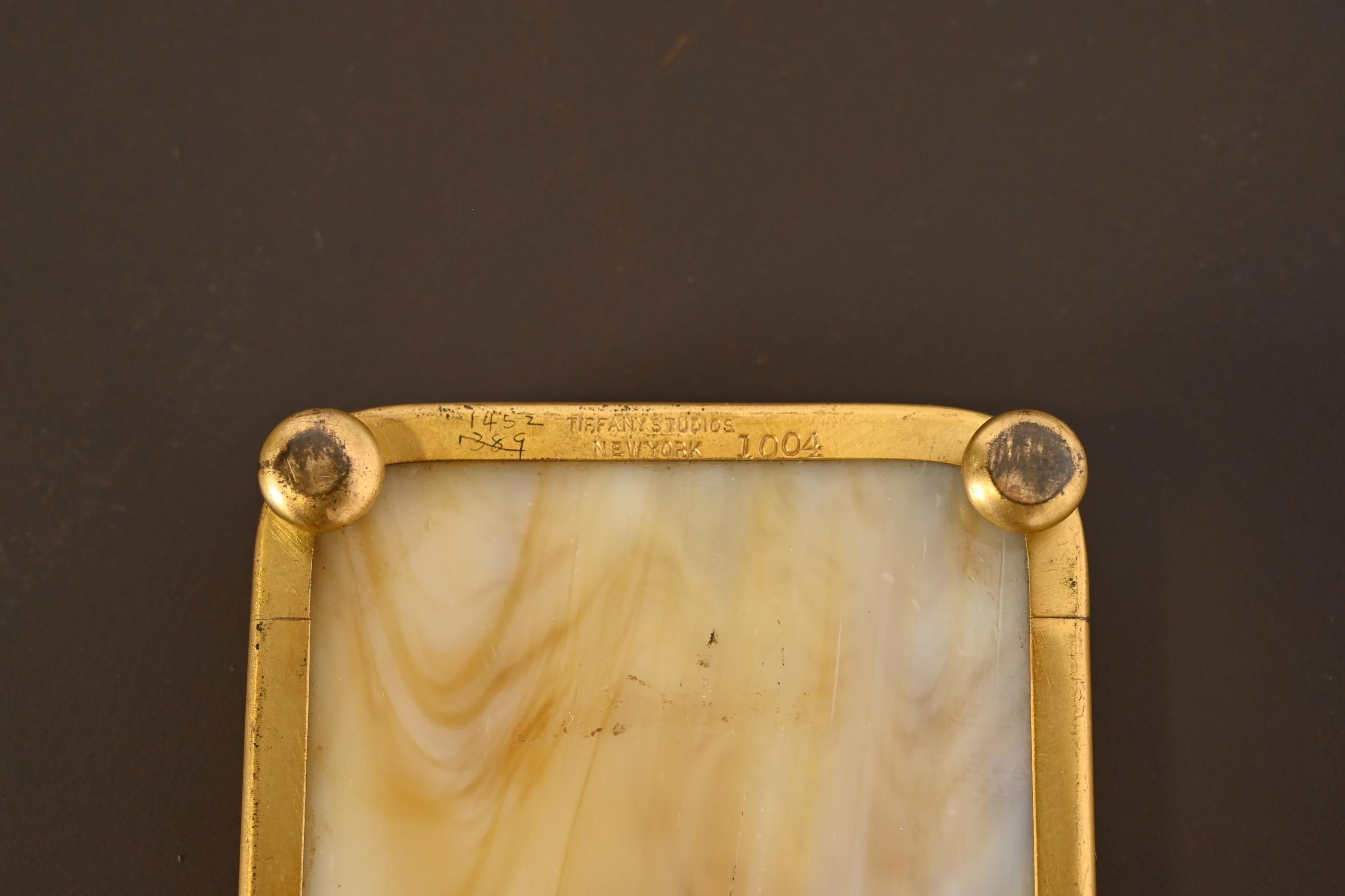 Tiffany Studios New York Pine Needle Pattern Bronze Doré and Slag Glass Pen Tray 4