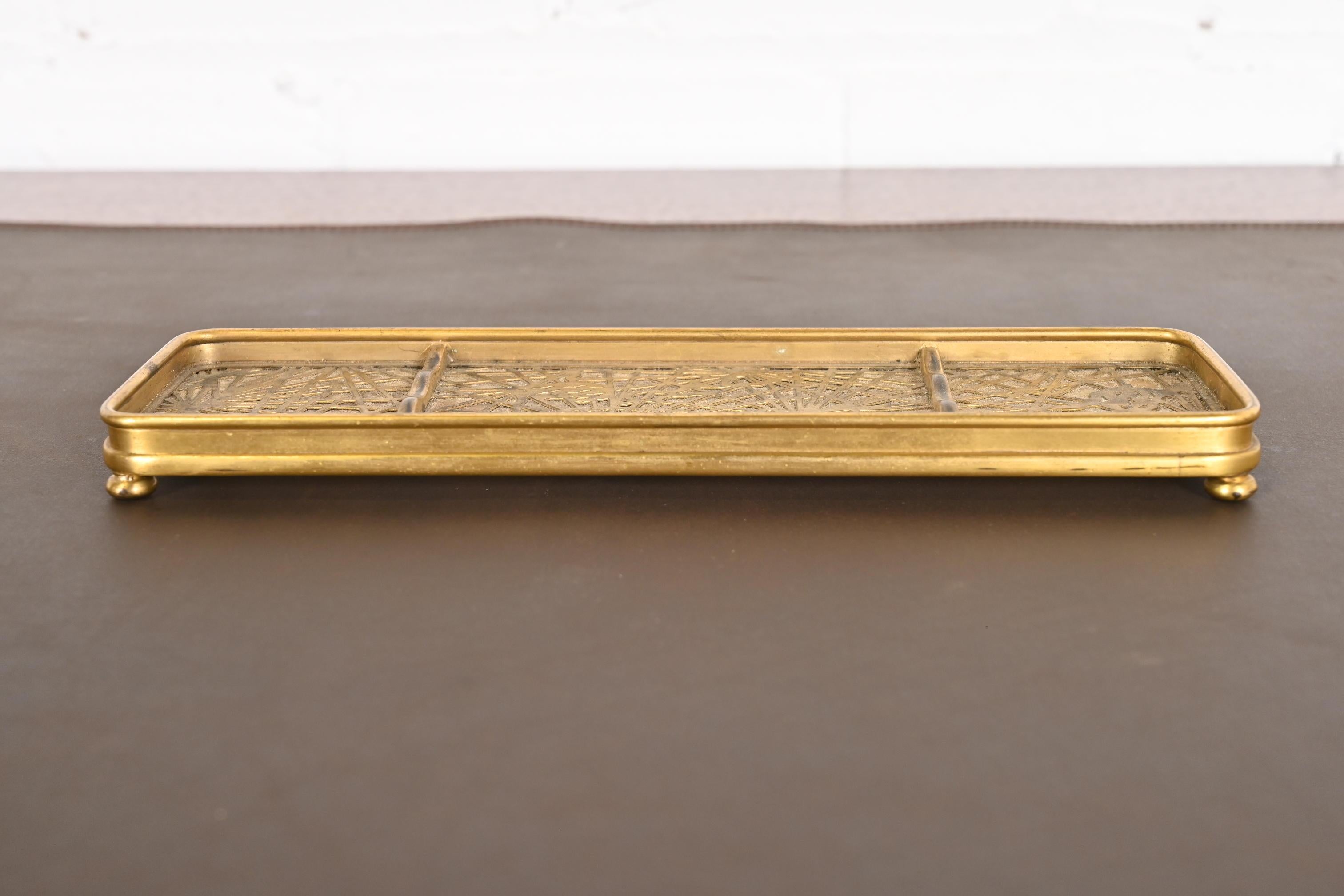 A gorgeous antique Arts & Crafts or Art Deco period gilt bronze and slag glass 