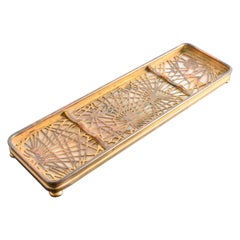 Tiffany Studios New York Pine Needle Pattern Bronze Doré and Slag Glass Pen Tray