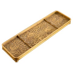 Tiffany Studios New York Pine Needle Pattern Bronze Doré and Slag Glass Pen Tray