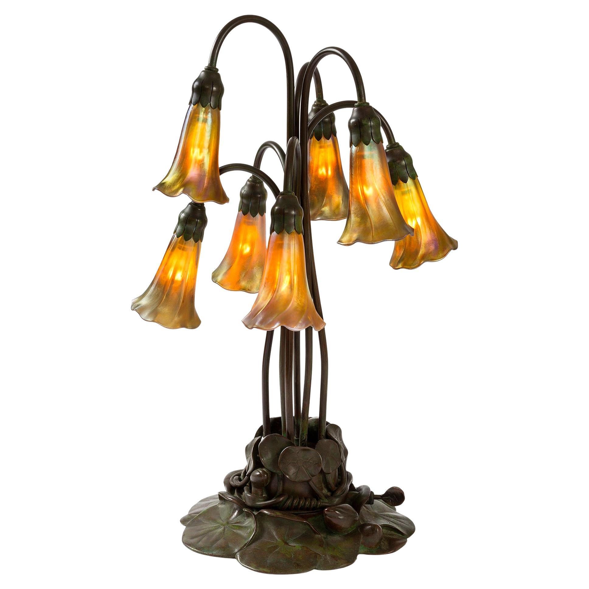 Tiffany Studios New York "Seven Light Lily" Table Lamp For Sale