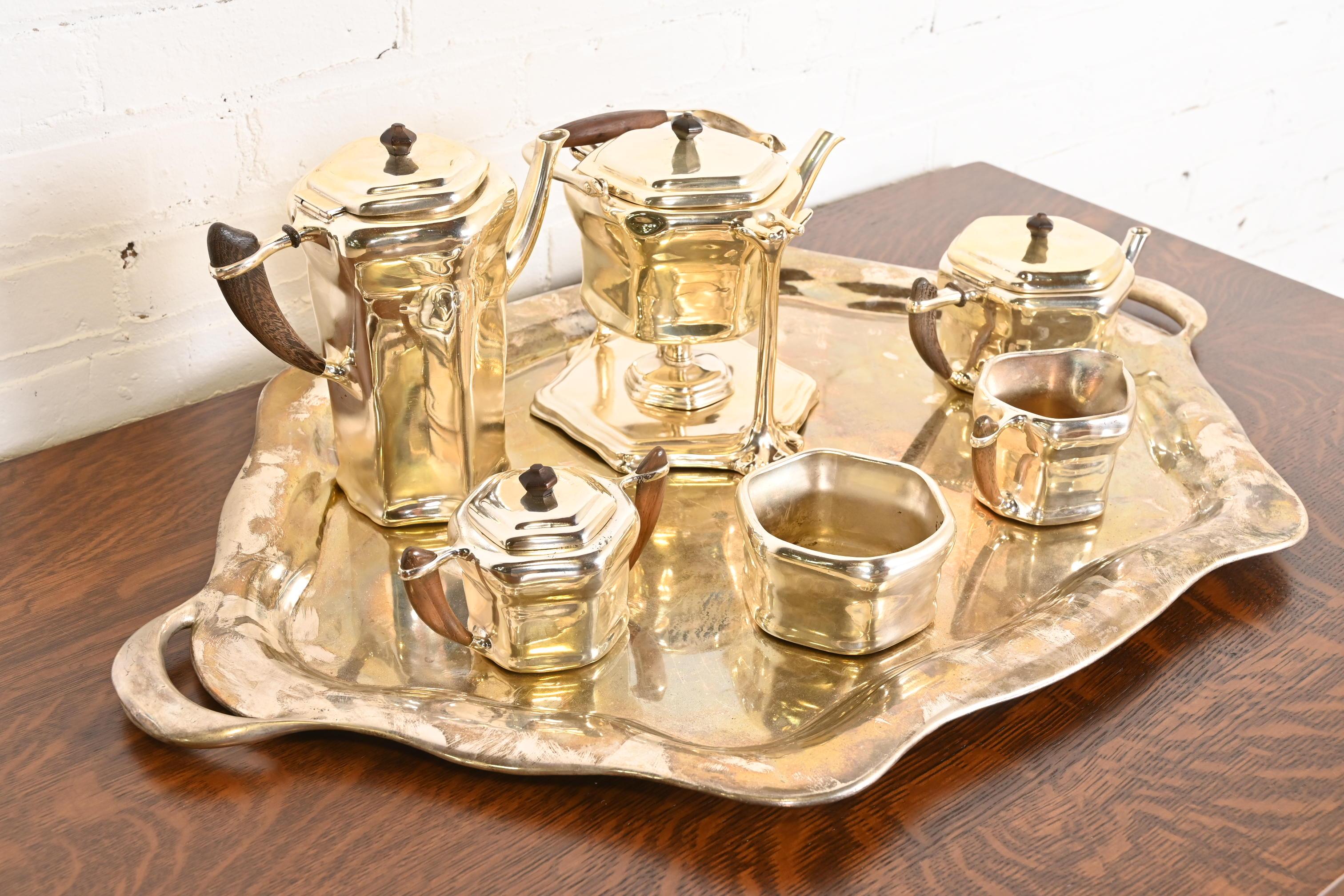 Arts and Crafts Tiffany Studios New York Silver Plate Coffee or Tea Service Set, Circa 1910
