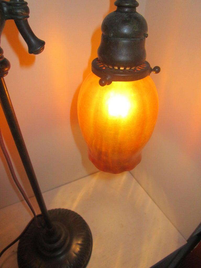 Tiffany Studios New York Student Lamp Signed Bronze Base and Artglass Globes For Sale 1